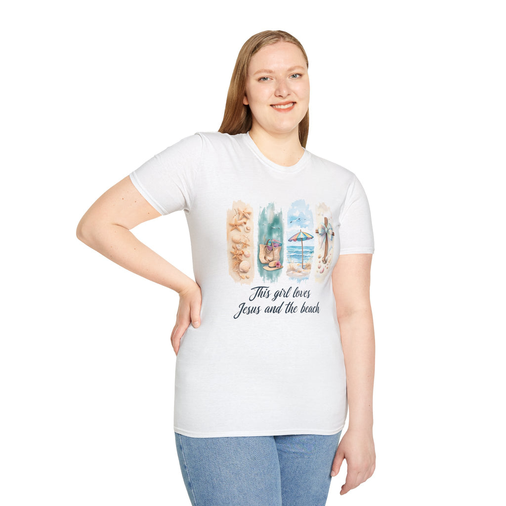 This Girl Loves Jesus and the Beach Shirt – Christian T-Shirts for Women | Faith Based Apparel | Beach Lover T-Shirt, Faith T-Shirt, Jesus Shirt, Summer Apparel, Christian Gifts, Casual...