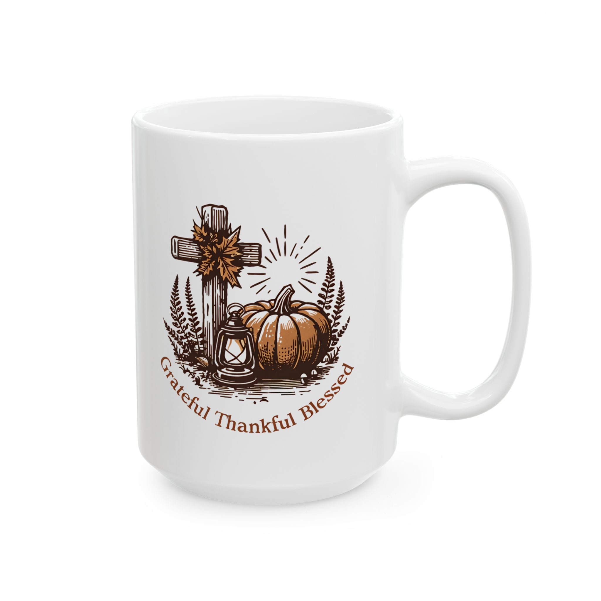 Grateful Thankful Blessed Ceramic Mug | Fall Coffee Tea Mug, Thanksgiving Gift