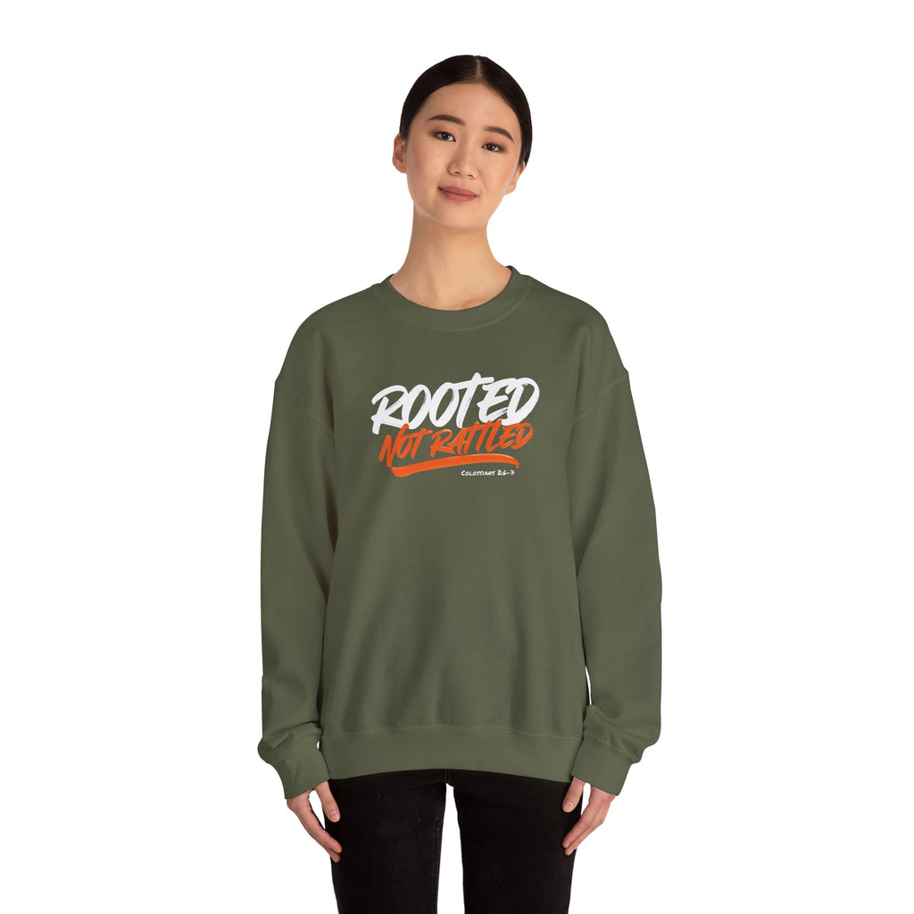 Rooted Not Rattled Gildan Christian Sweatshirt | Unisex Crewneck Pullover | Christian Gift