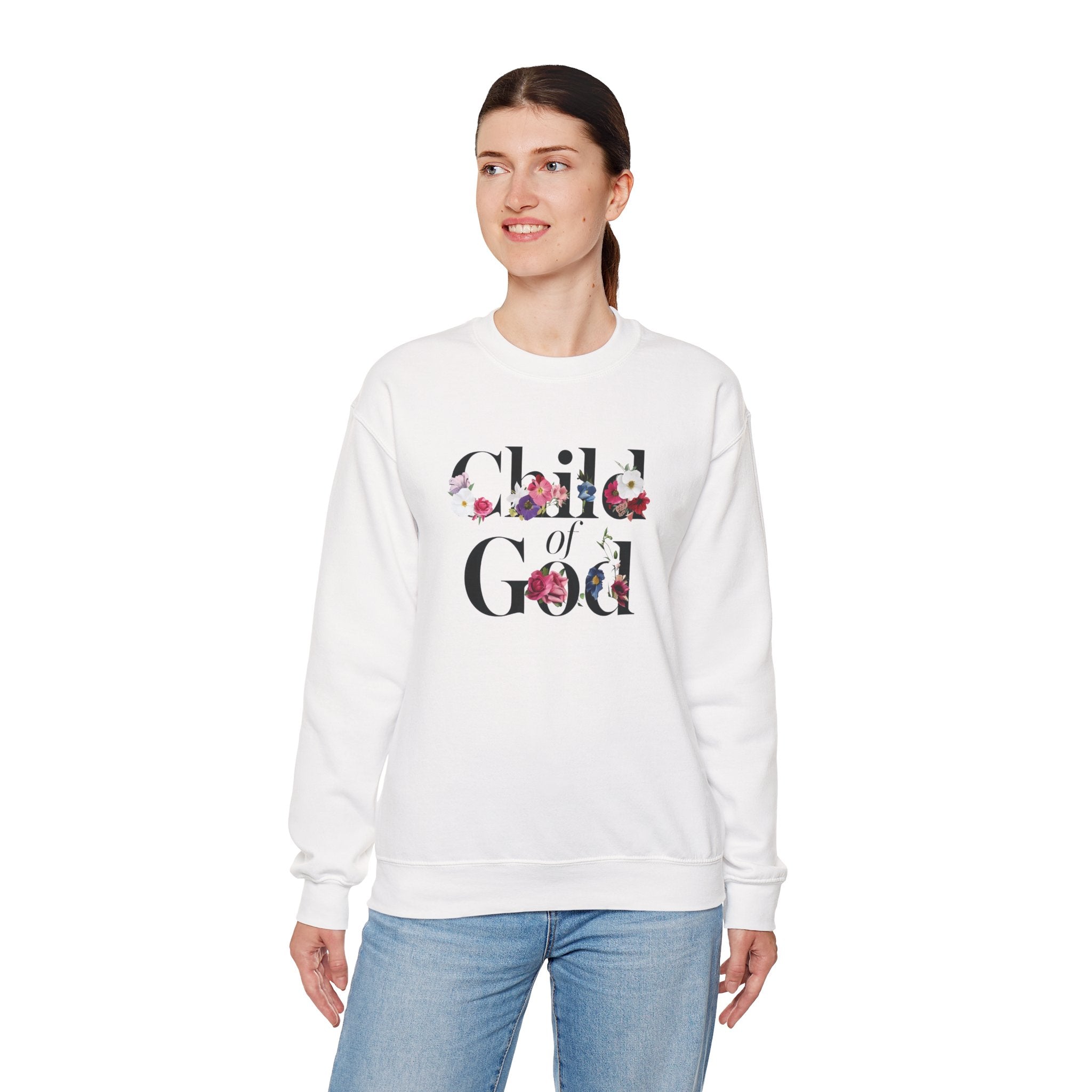 Child of God Floral Christian Gildan Crewneck Sweatshirt | Faith Inspirational Gift