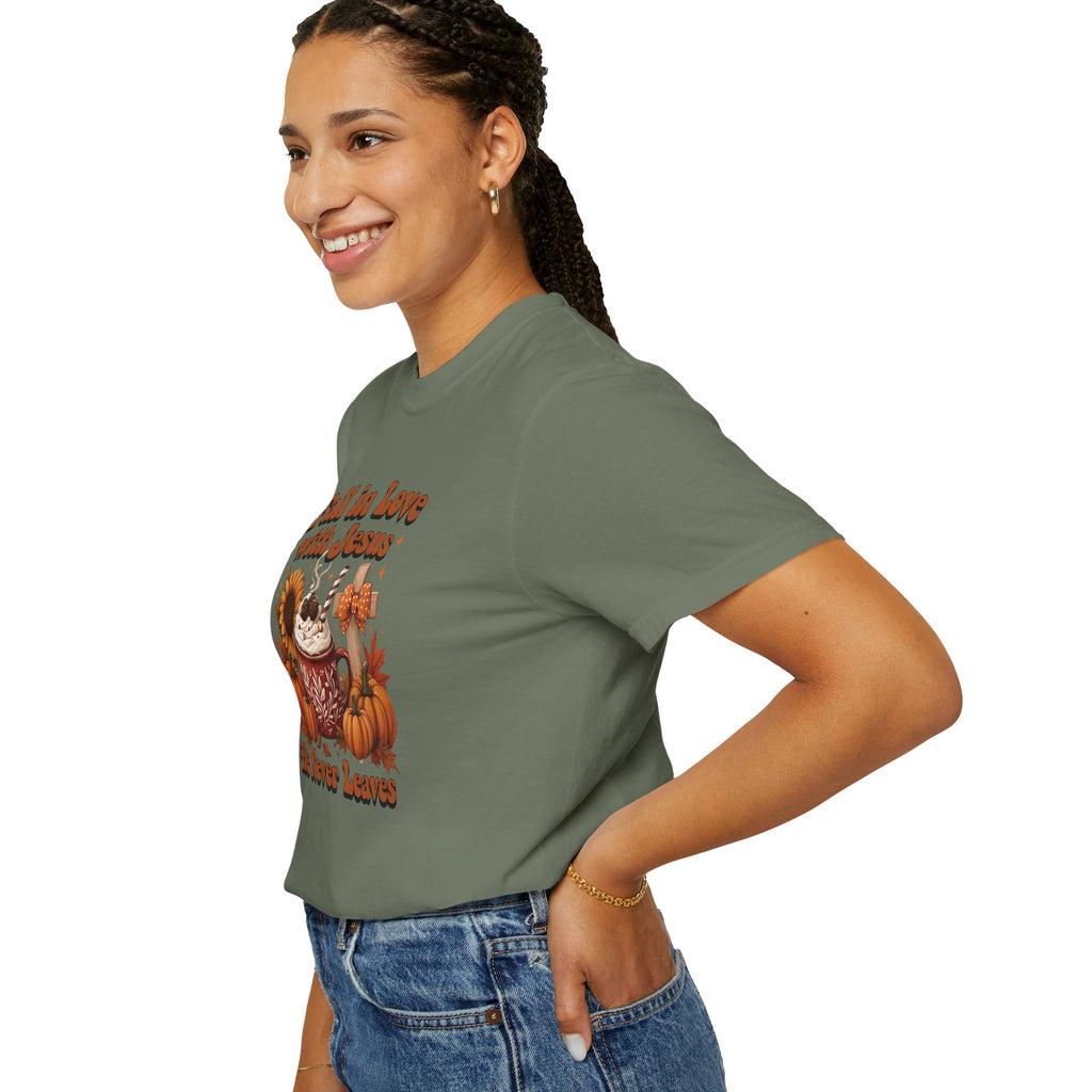 Fall in Love with Jesus Unisex Garment Dyed Comfort Colors T-Shirt | Christian Fall T-Shirt | Faith Based Thanksgiving Tee | Unisex Religious Cotton Top