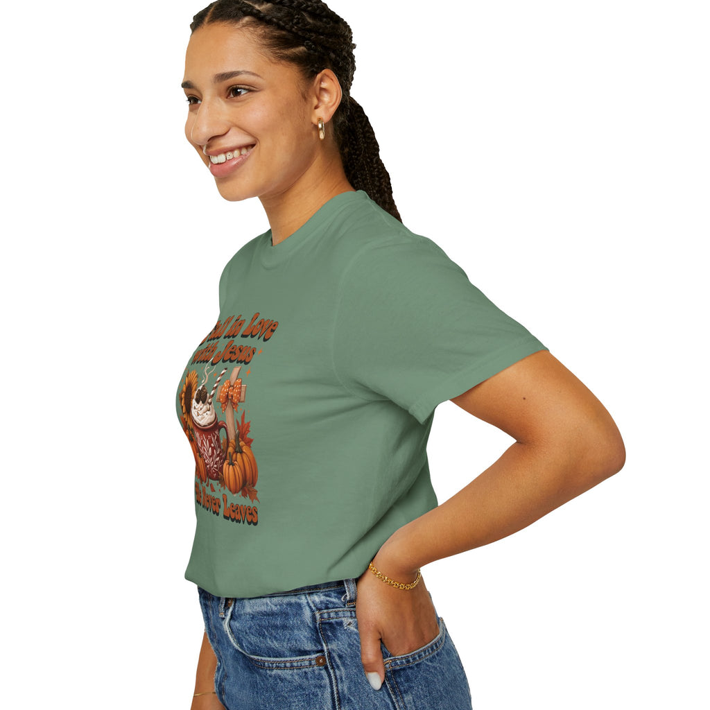 Fall in Love with Jesus Unisex Garment Dyed Comfort Colors T-Shirt | Christian Fall T-Shirt | Faith Based Thanksgiving Tee | Unisex Religious Cotton Top
