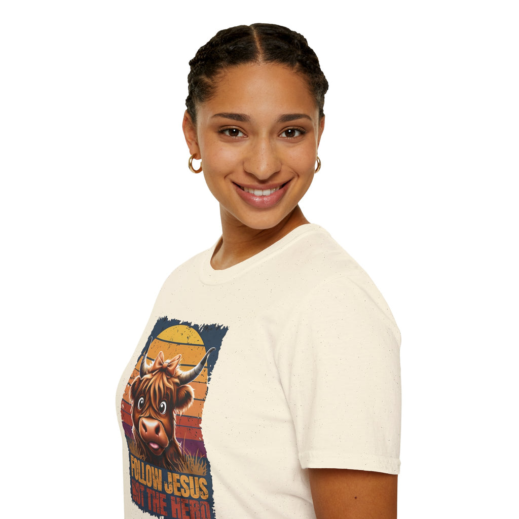 Follow Jesus Not The Herd Gildan Softstyle Unisex Tshirt | Highland Cow Christian Graphic T Shirt