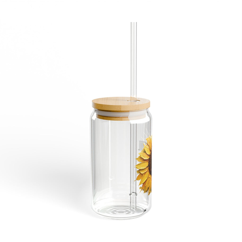 Faith Sunflower Sipper Glass 16oz Christian Drinkware Iced Coffee Cup Gift