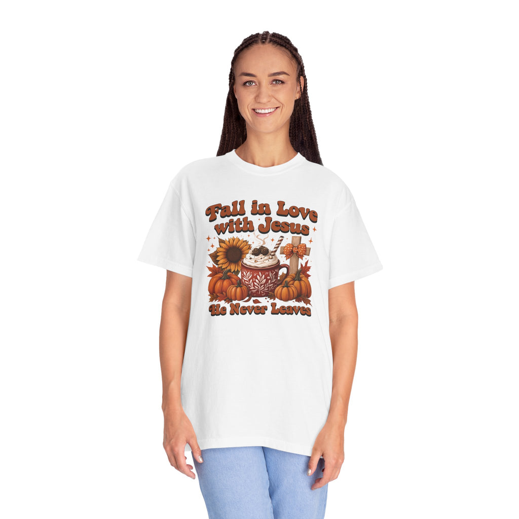 Fall in Love with Jesus Unisex Garment Dyed Comfort Colors T-Shirt | Christian Fall T-Shirt | Faith Based Thanksgiving Tee | Unisex Religious Cotton Top