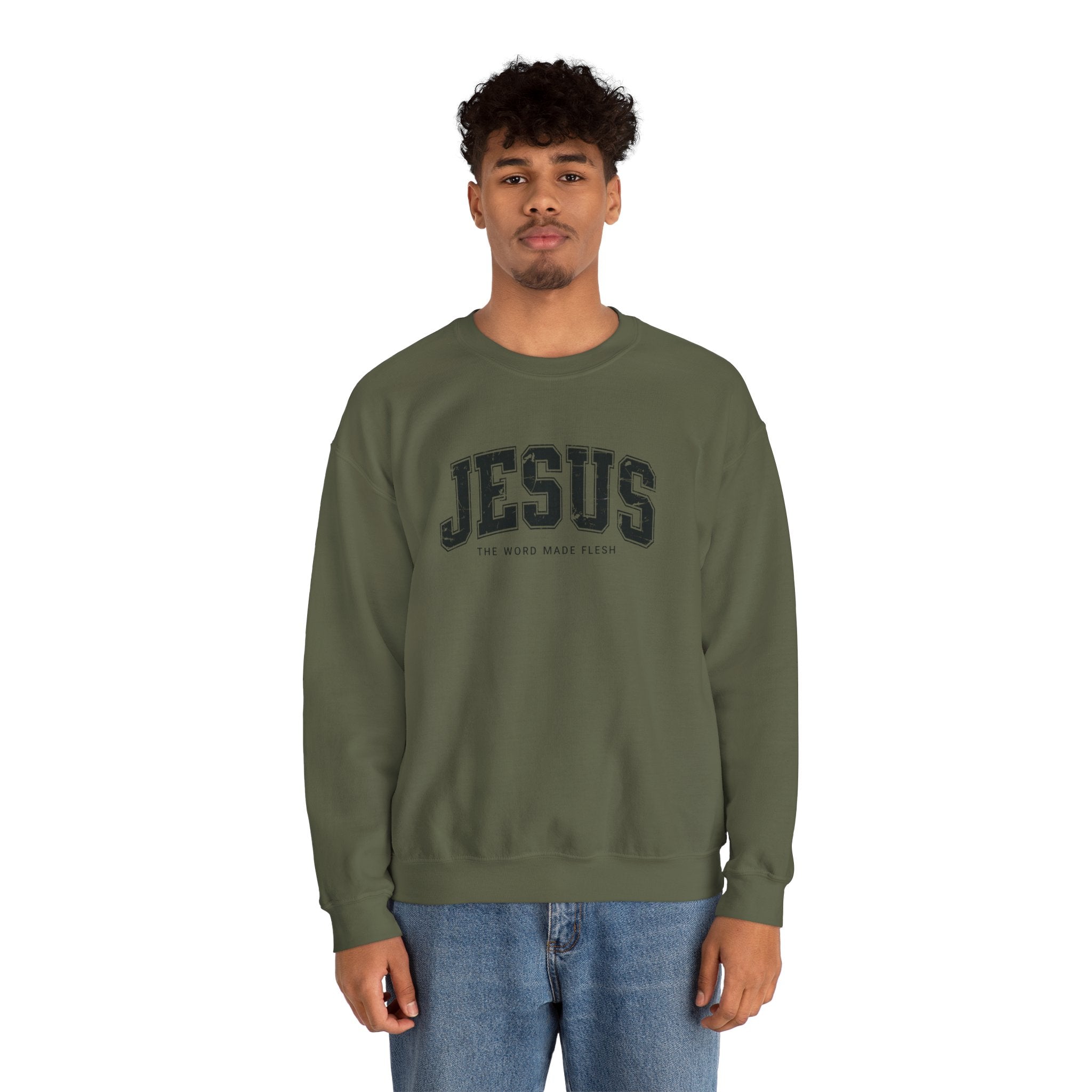 Jesus the Word Made Flesh Gildan Crewneck Sweatshirt | Christian Unisex Sweatshirt | Faith Apparel | Religious Gift