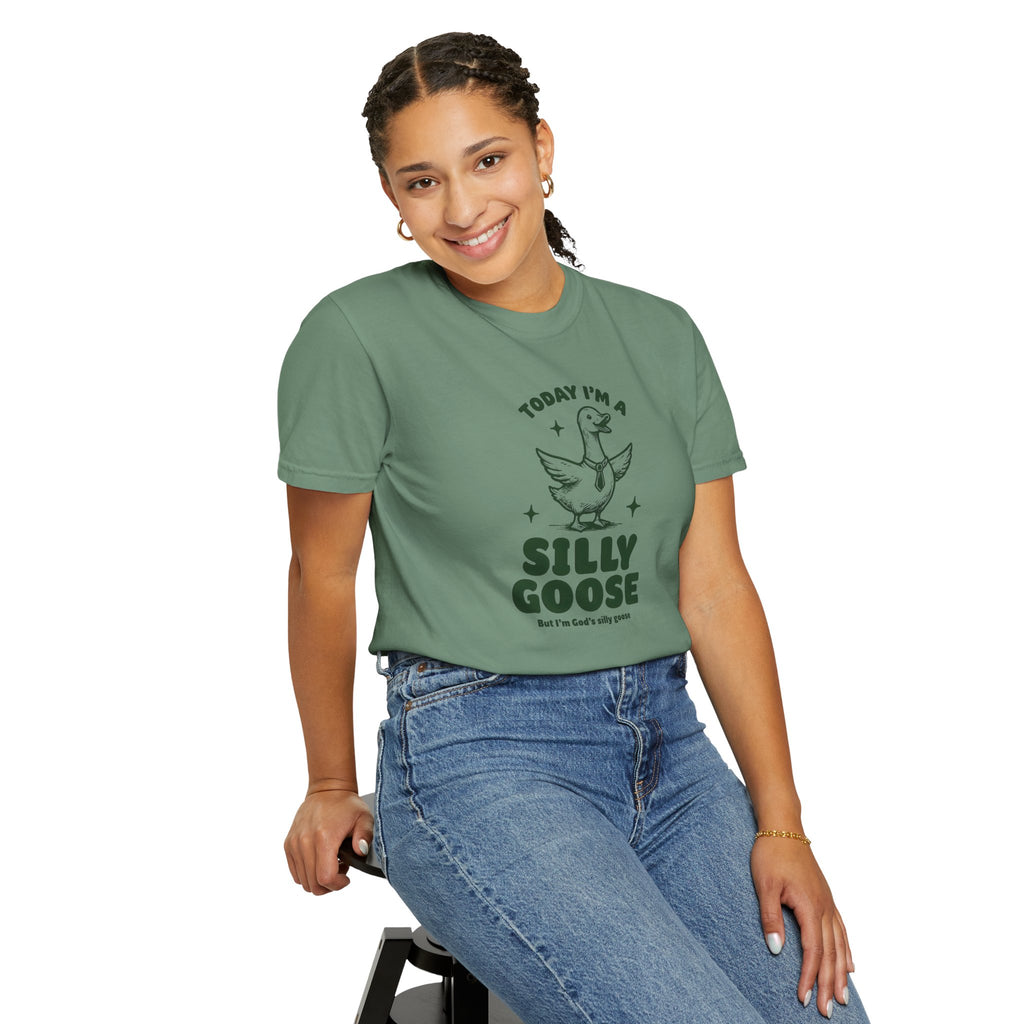 God’s Silly Goose with tie Christian T-Shirt | Graphic Tee | Unisex Garment Dyed Cotton Top S-4XL