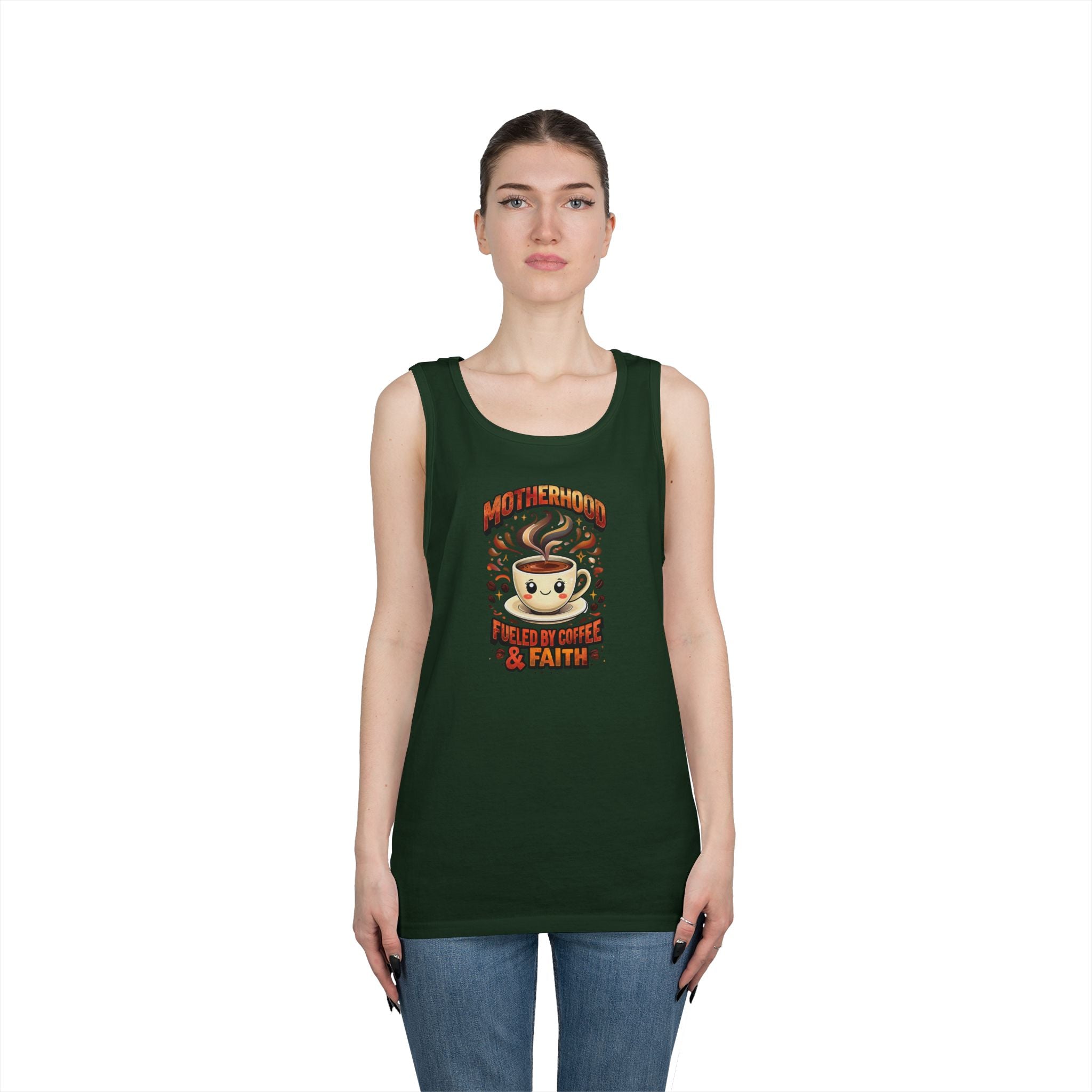 Motherhood Fueled by Coffee & Faith Gildan Tank Top | Christian Mom Shirt | Coffee Lover Mother’s Day Gift