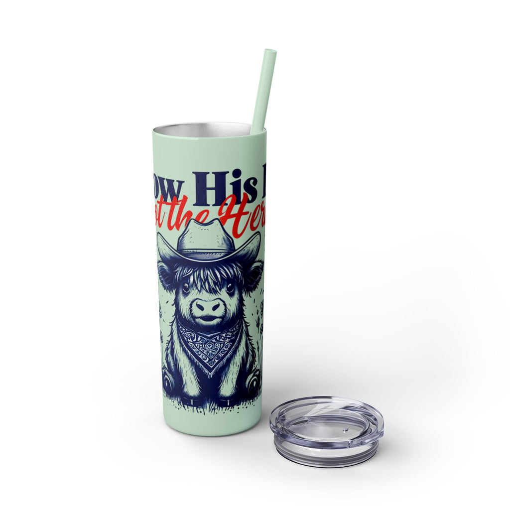 Follow His Lead, Not the Herd, 20 oz Insulated Skinny Tumbler | Stainless Steel Travel Cup | Christian Drinkware | Highland Cow