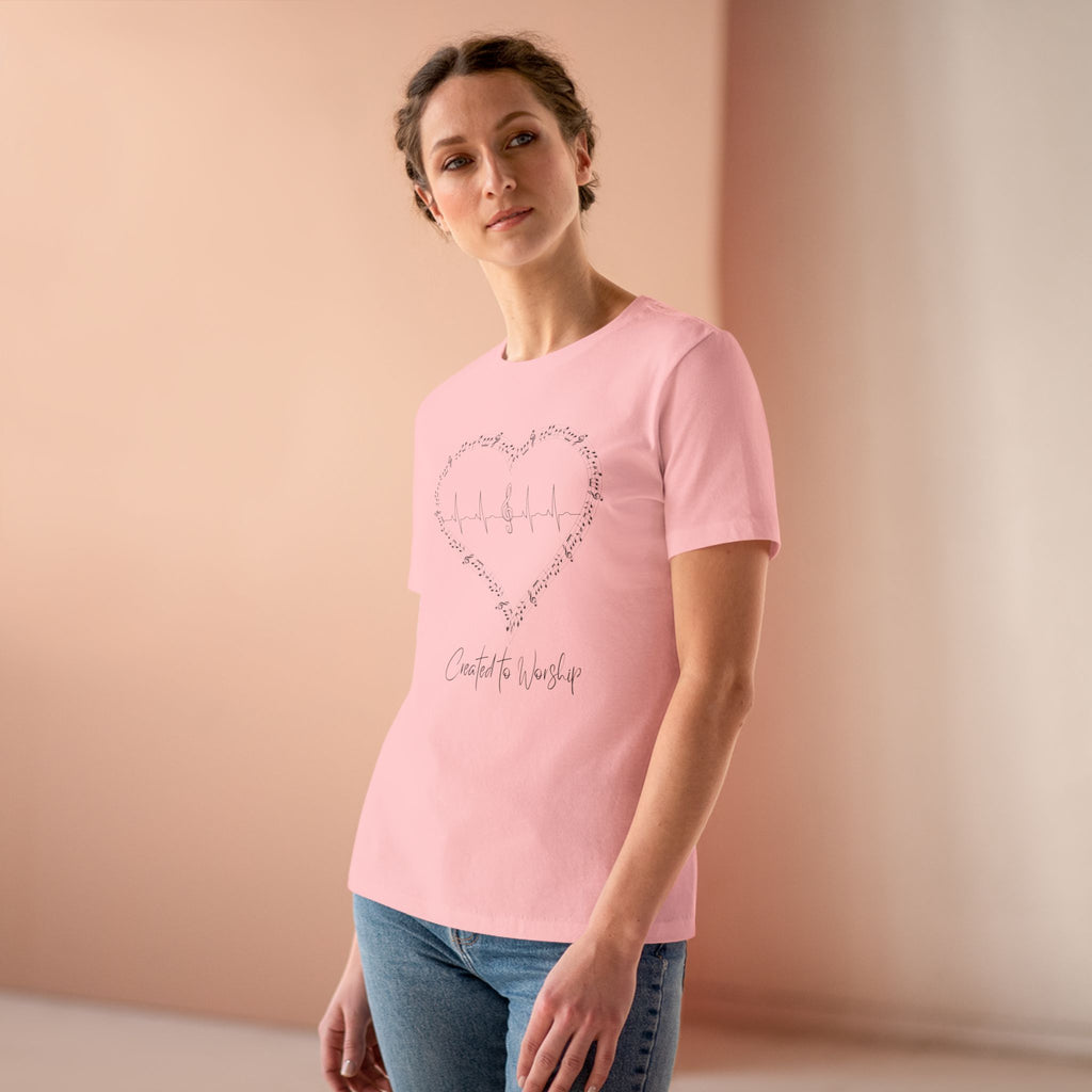 Created to Worship Women’s Christian T-Shirt – Heart & Treble Clef Music Design