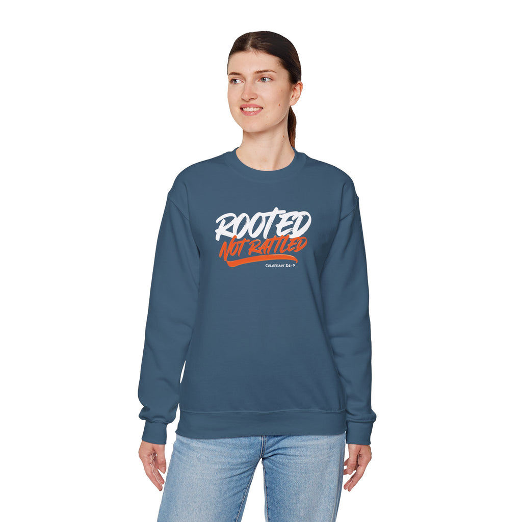 Rooted Not Rattled Gildan Christian Sweatshirt | Unisex Crewneck Pullover | Christian Gift