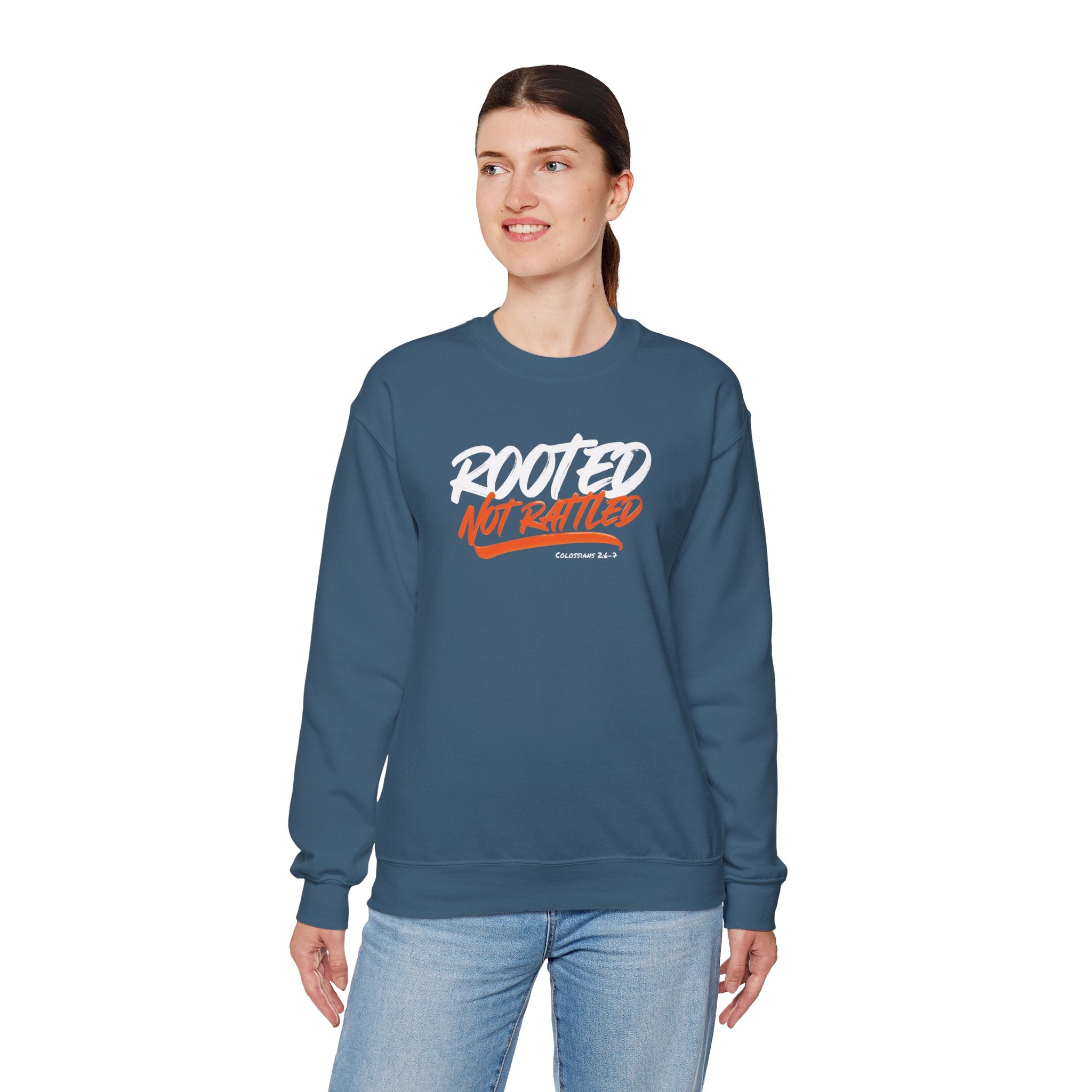 Rooted Not Rattled Gildan Christian Sweatshirt | Unisex Crewneck Pullover | Christian Gift