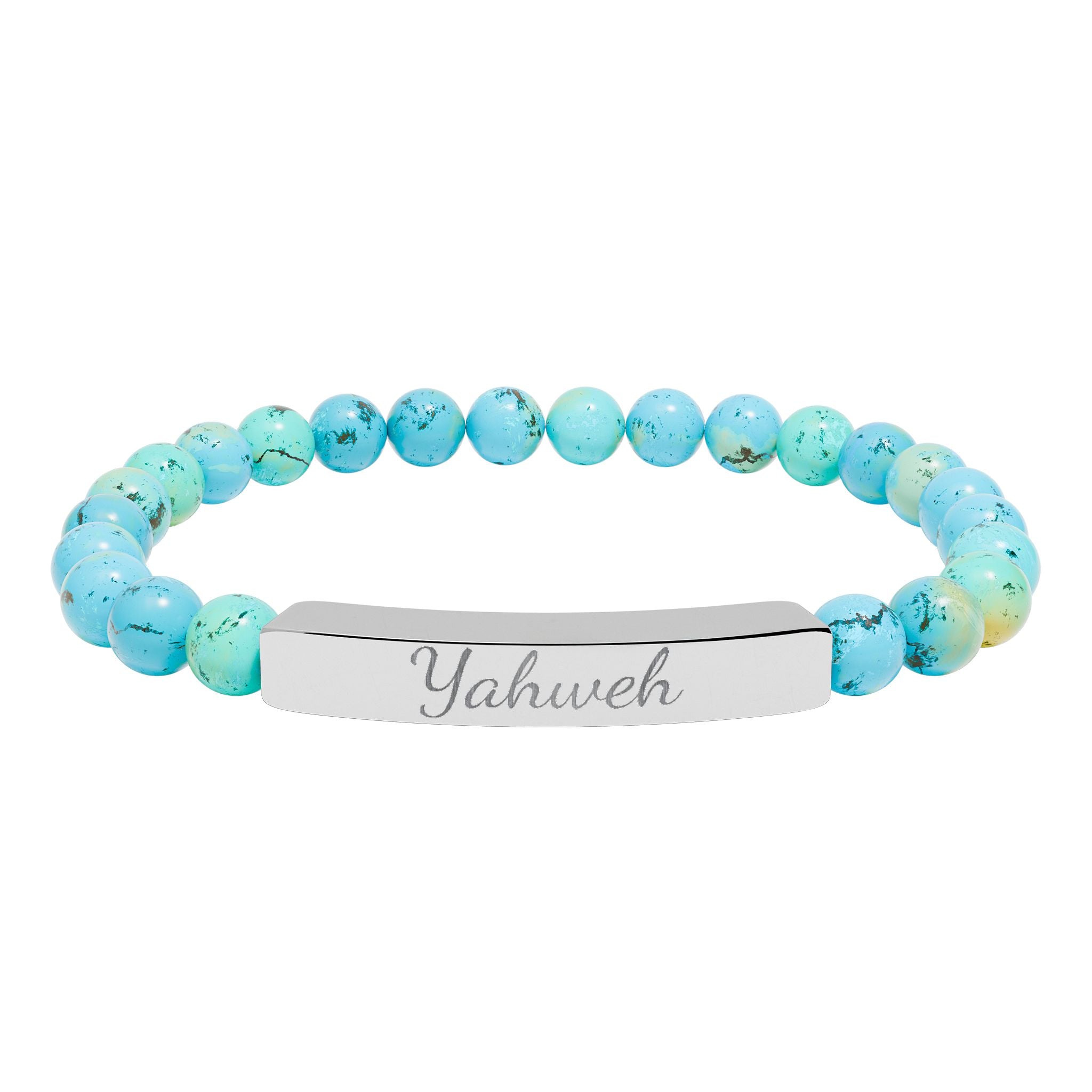 Yahweh Christian Stretch Bracelet for Women | Engraved Stainless Steel Bar | Natural Stone Bead Bracelet | Faith Jewelry Gift