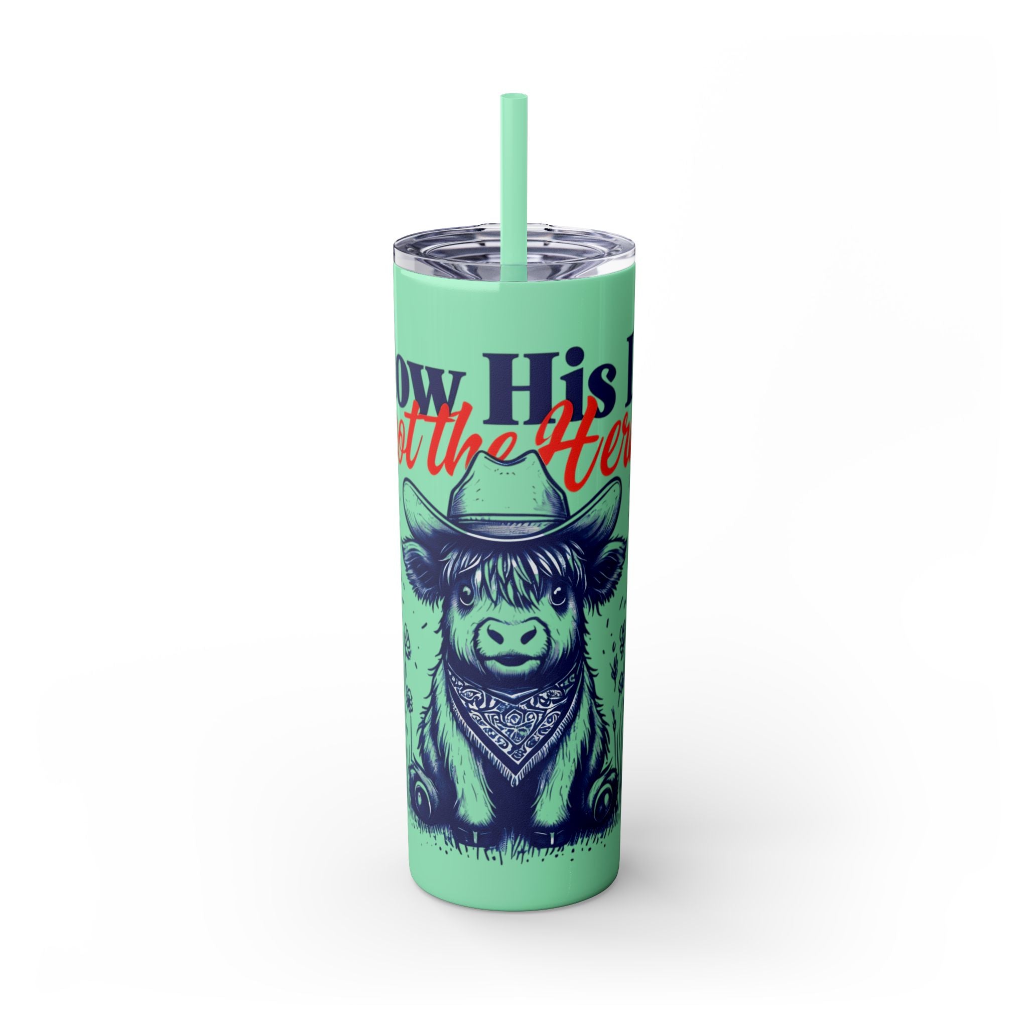 Follow His Lead, Not the Herd, 20 oz Insulated Skinny Tumbler | Stainless Steel Travel Cup | Christian Drinkware | Highland Cow
