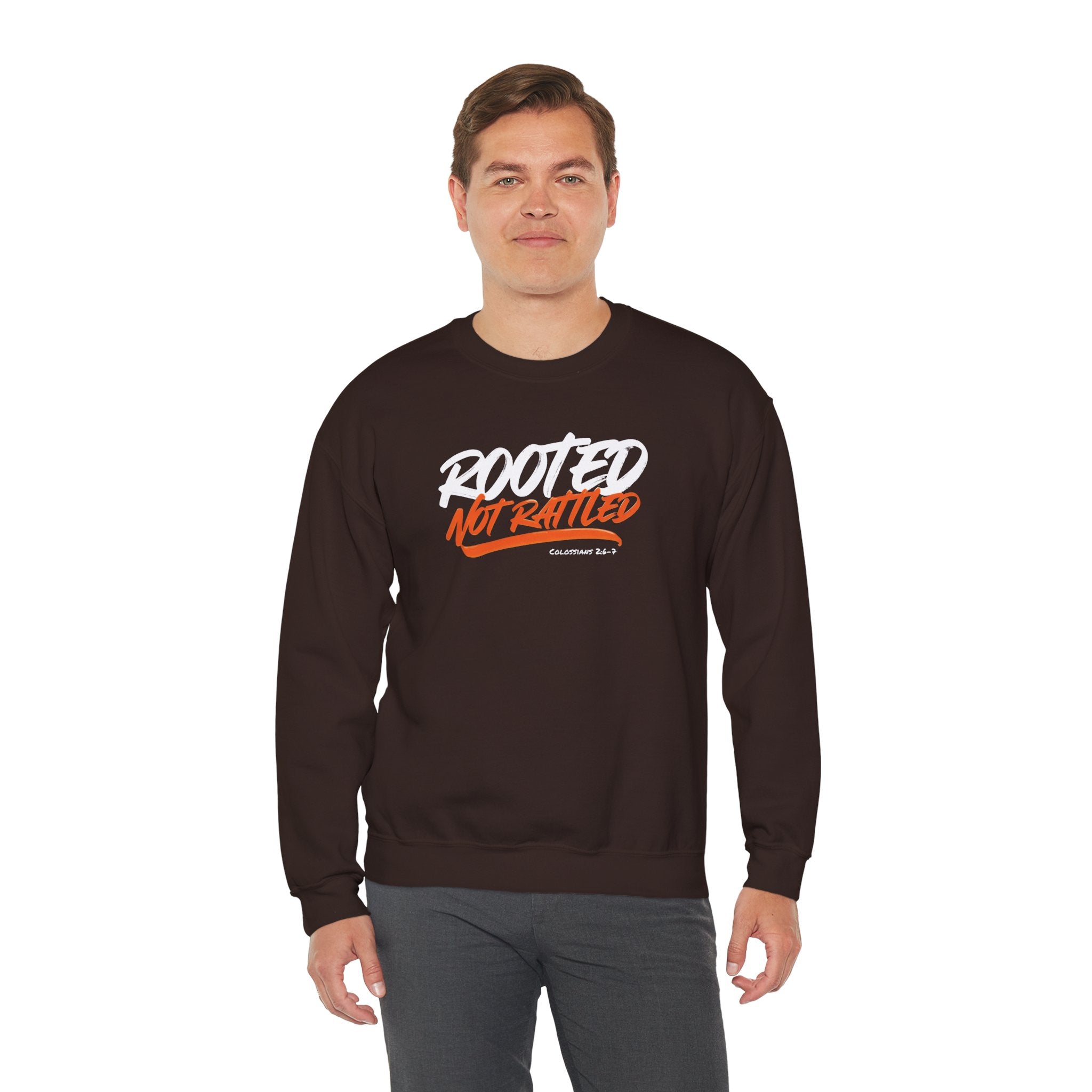 Rooted Not Rattled Gildan Christian Sweatshirt | Unisex Crewneck Pullover | Christian Gift