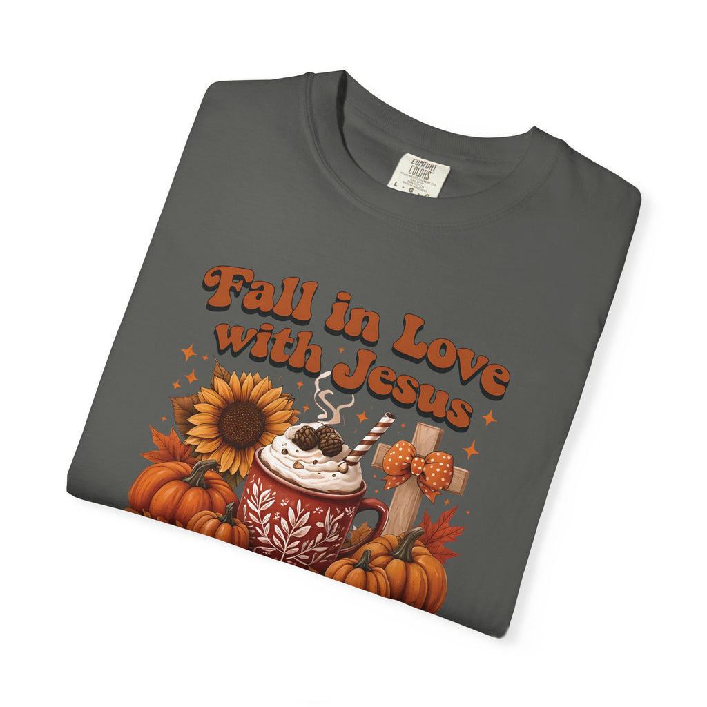 Fall in Love with Jesus Unisex Garment Dyed Comfort Colors T-Shirt | Christian Fall T-Shirt | Faith Based Thanksgiving Tee | Unisex Religious Cotton Top