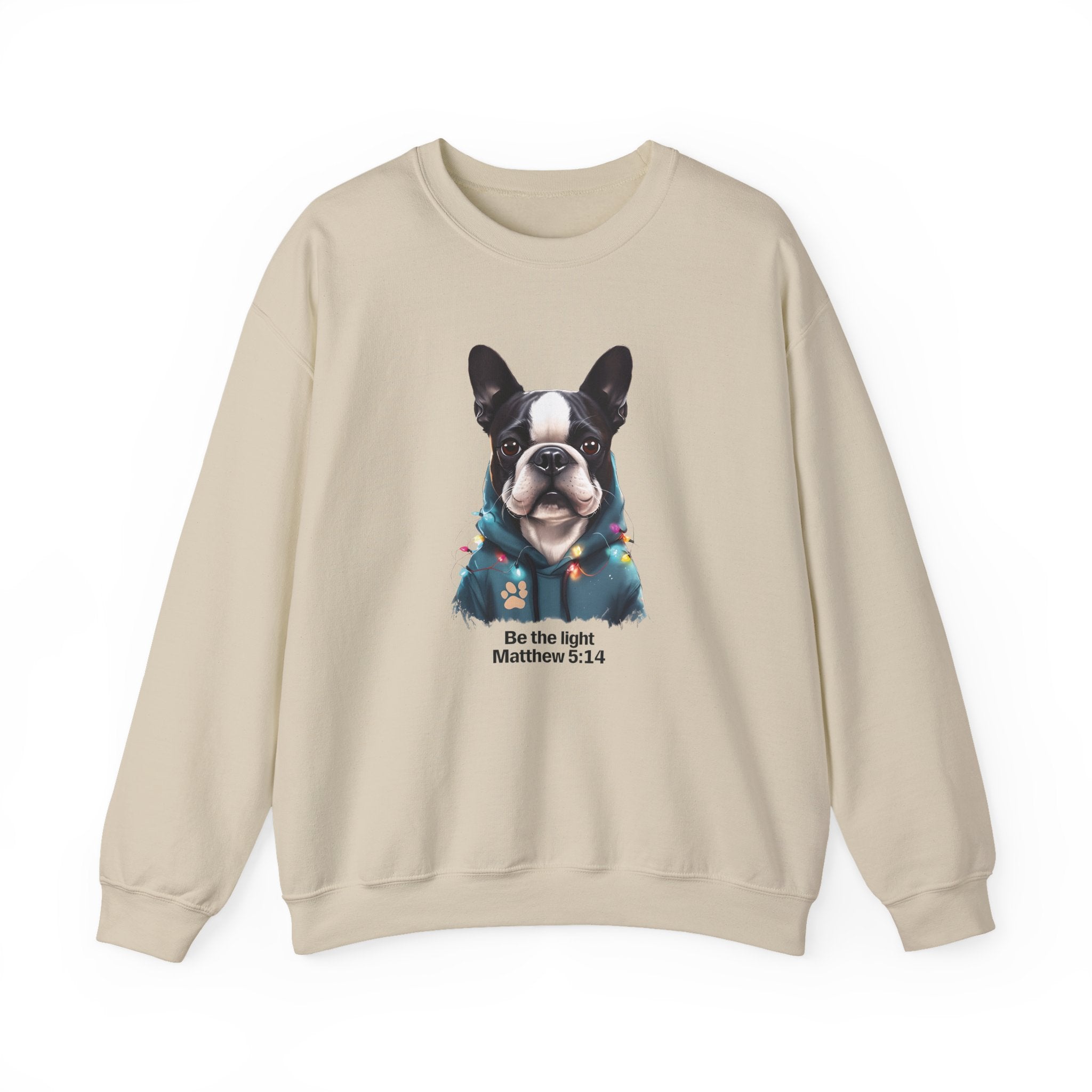 Be the Light Boston Terrier Christmas Gildan Sweatshirt | Christian Unisex Crewneck