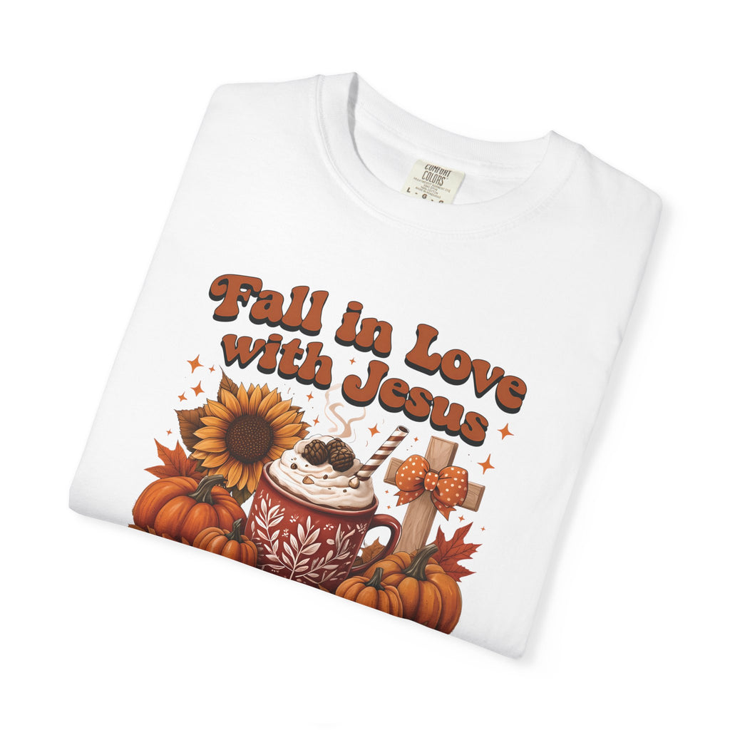 Fall in Love with Jesus Unisex Garment Dyed Comfort Colors T-Shirt | Christian Fall T-Shirt | Faith Based Thanksgiving Tee | Unisex Religious Cotton Top