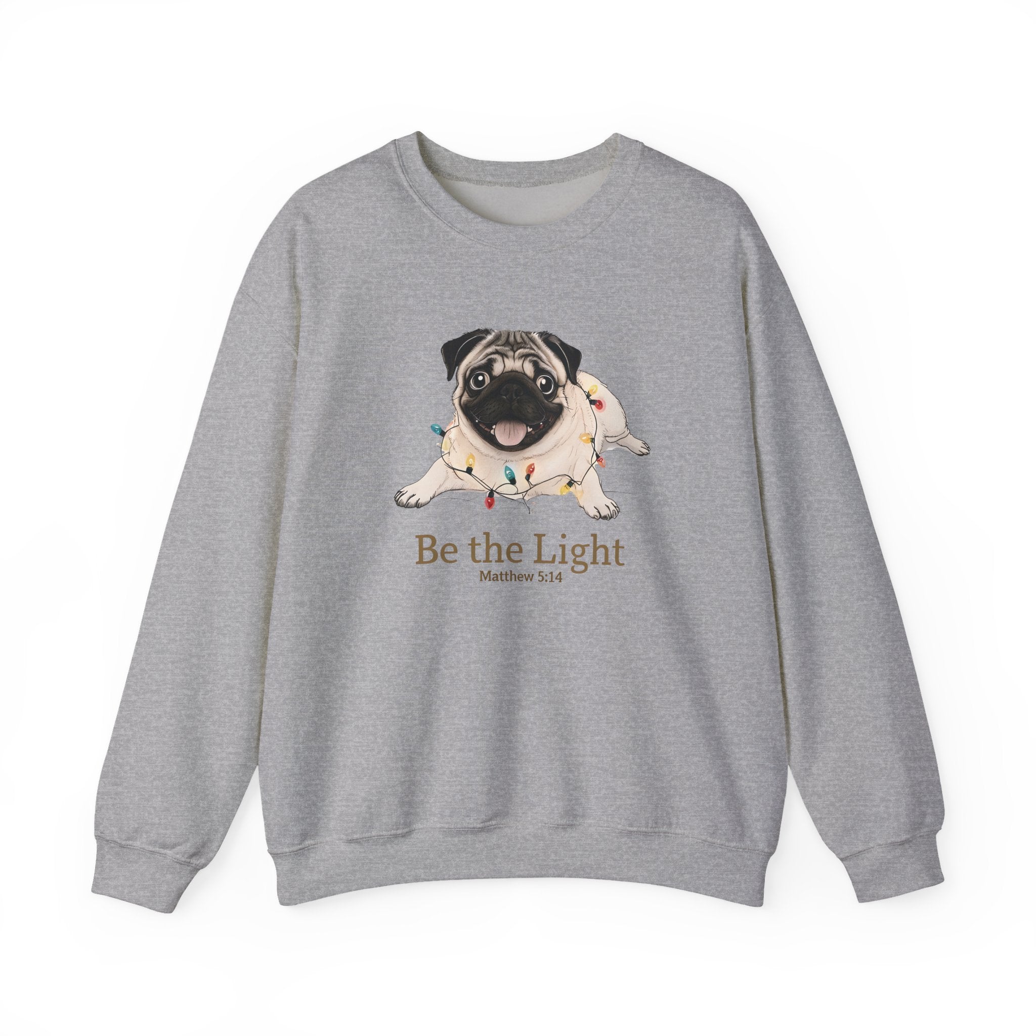Be the Light Christmas Pug Unisex Gildan Sweatshirt | Christian Crewneck Holiday Gift