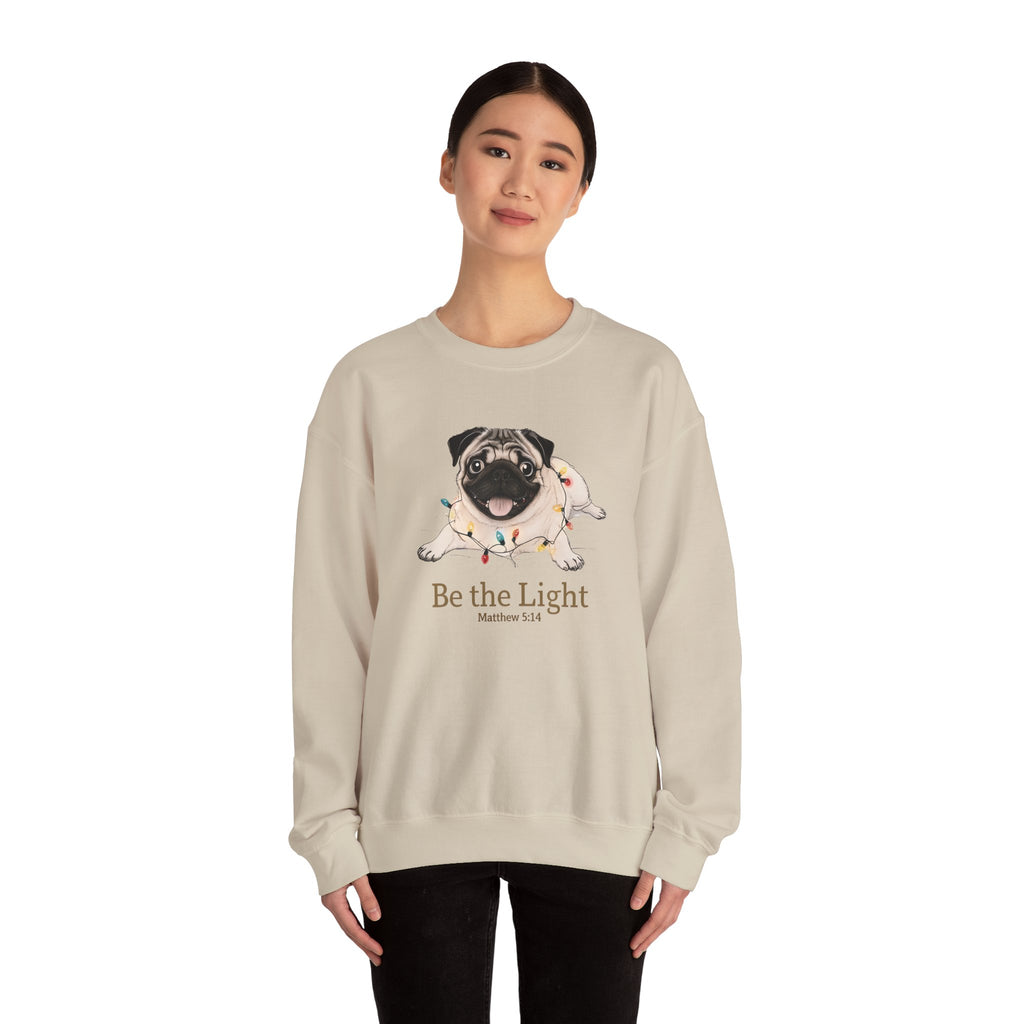 Be the Light Christmas Pug Unisex Gildan Sweatshirt | Christian Crewneck Holiday Gift