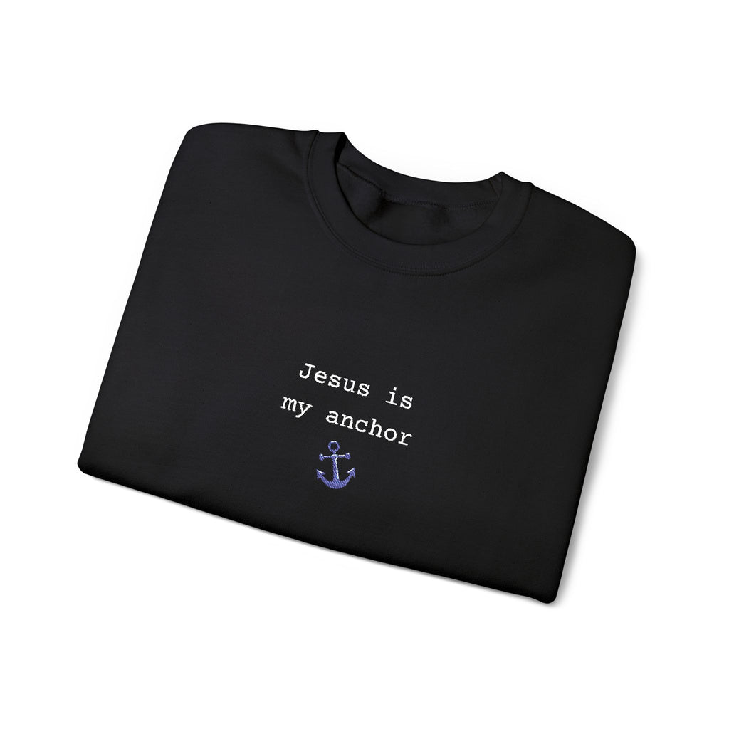 Jesus Is My Anchor Embroidered Gildan Christian Crewneck Unisex Sweatshirt | Religious Gift