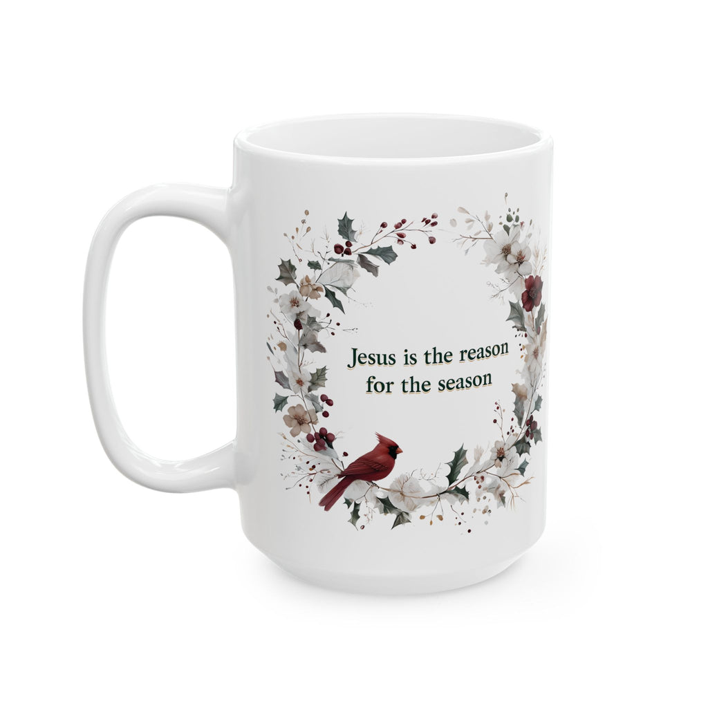 Jesus is the reason for the season Christian Floral Coffee Mug | Faith Christmas Gift for Women | 11oz, 15oz