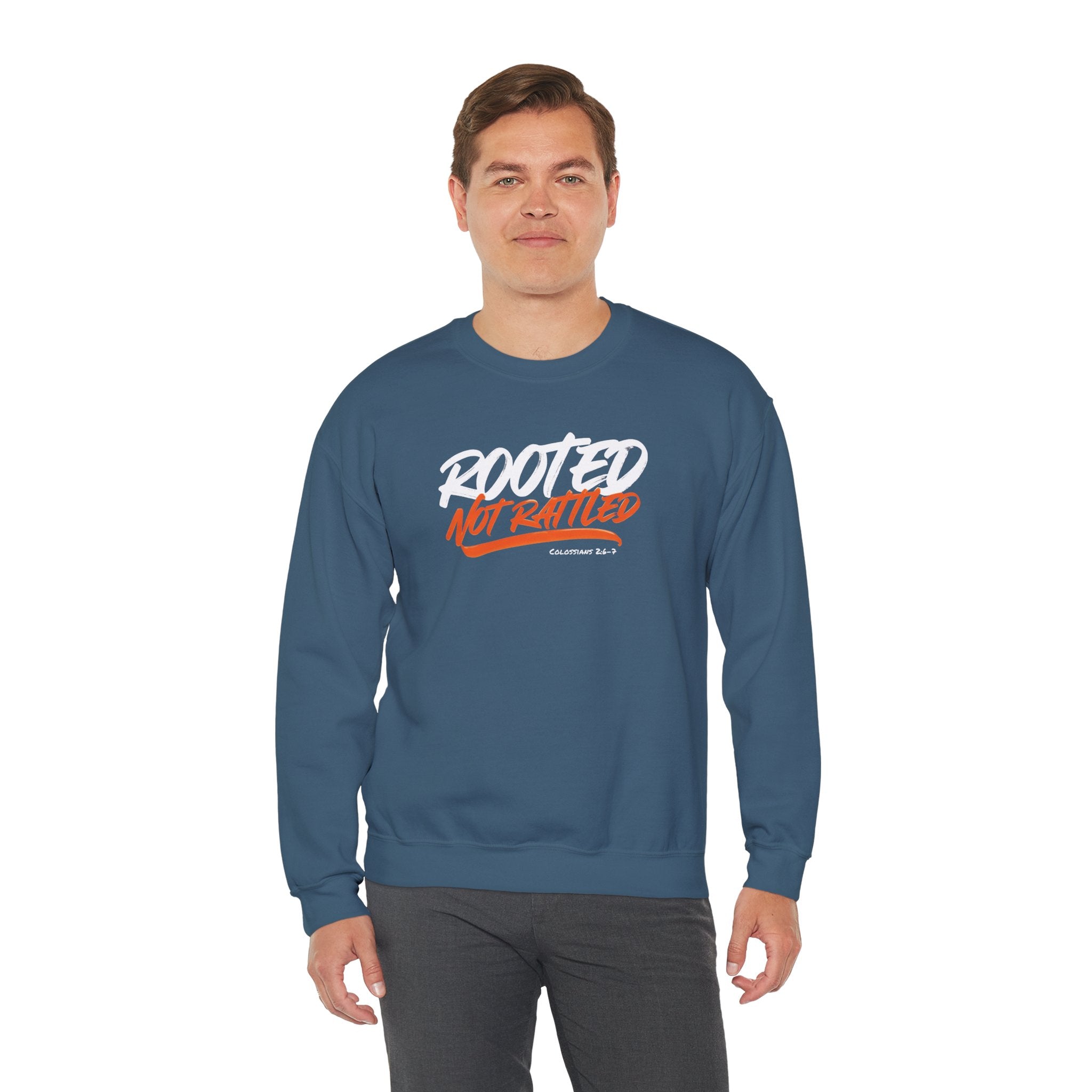 Rooted Not Rattled Gildan Christian Sweatshirt | Unisex Crewneck Pullover | Christian Gift