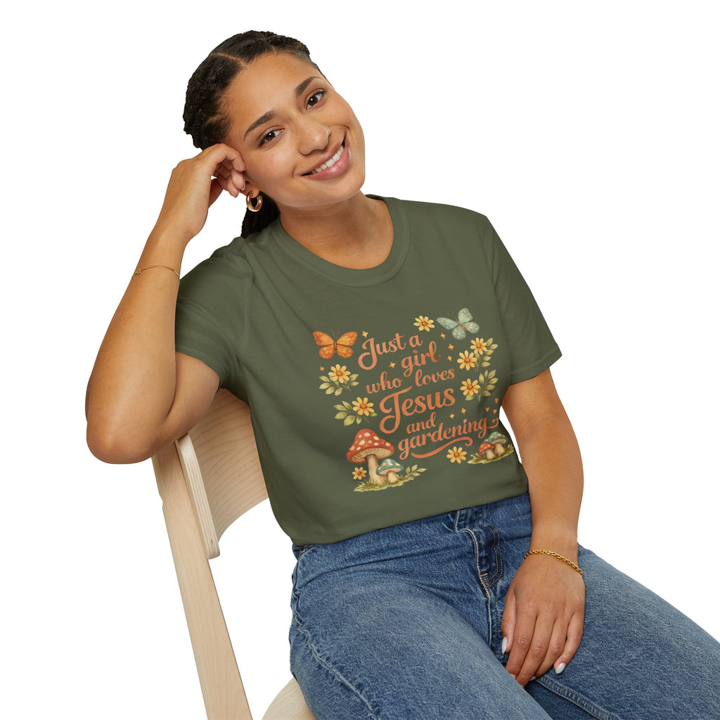 Just A Girl Who Loves Jesus and Gardening Gildan Unisex Tshirt | Christian Gardening T-Shirt | Faith Shirt | Cotton Tee