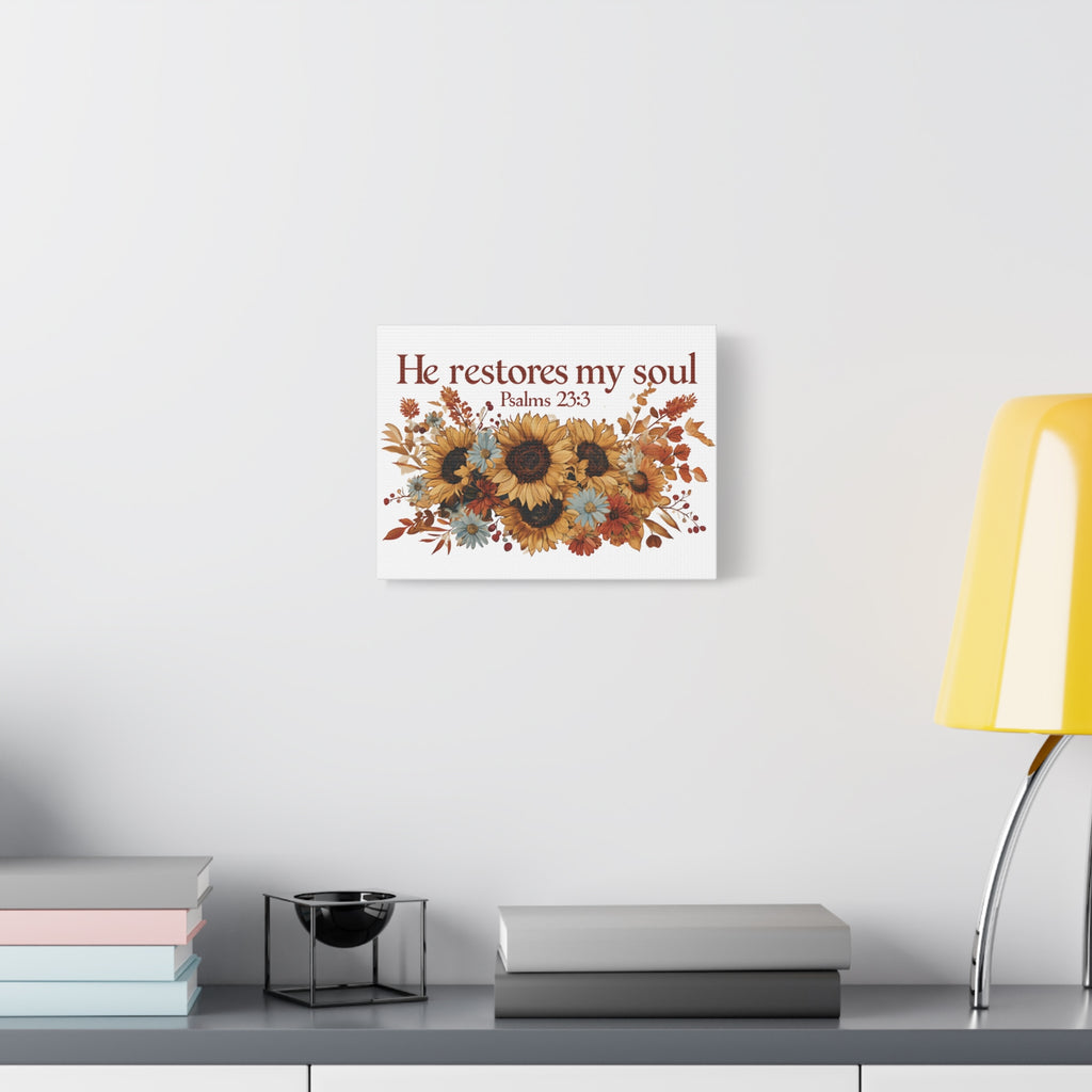 Psalm 23:3 Canvas Wall Art | Christian Sunflower Home Decor | Faith Gift