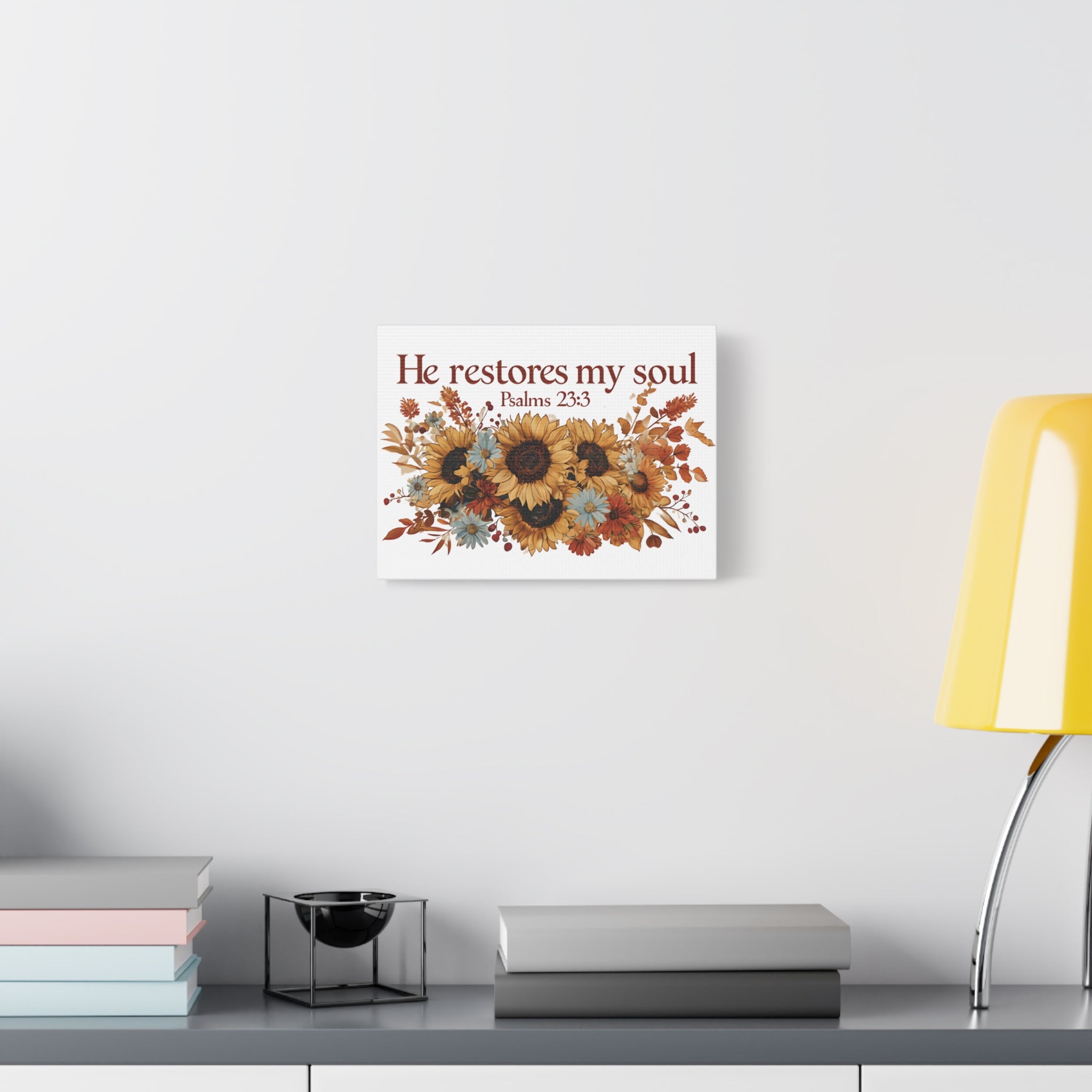 Psalm 23:3 Canvas Wall Art | Christian Sunflower Home Decor | Faith Gift