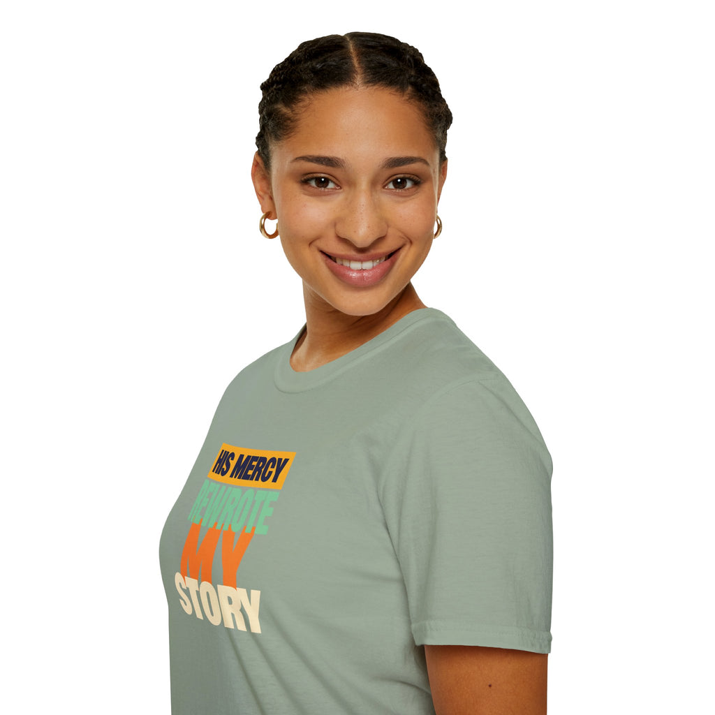 His Mercy Rewrote My Story Christian Gildan T-Shirt Unisex Softstyle Religious Tee Gift