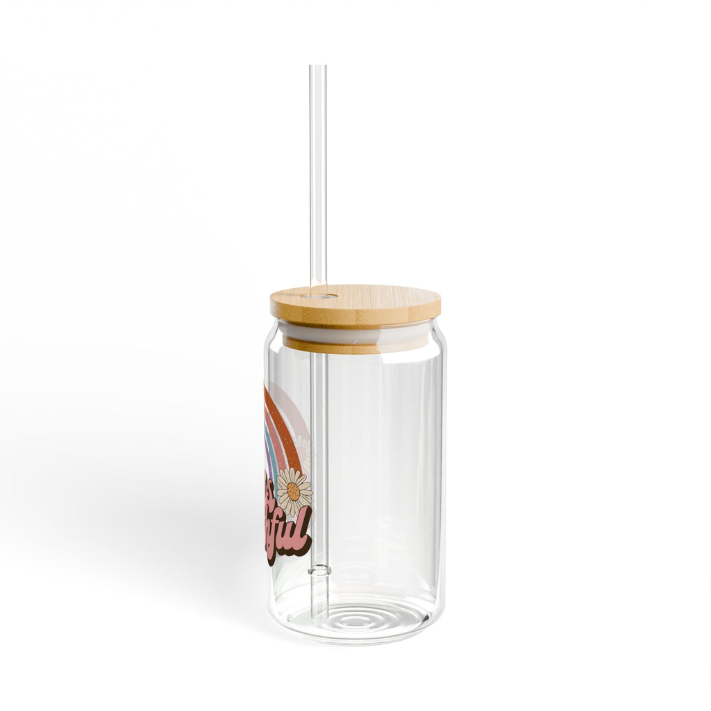 He Is Faithful Retro Sipper Glass – 16 oz Christian Glass Tumbler – Faith-Based Drinkware – Inspirational Gift Idea