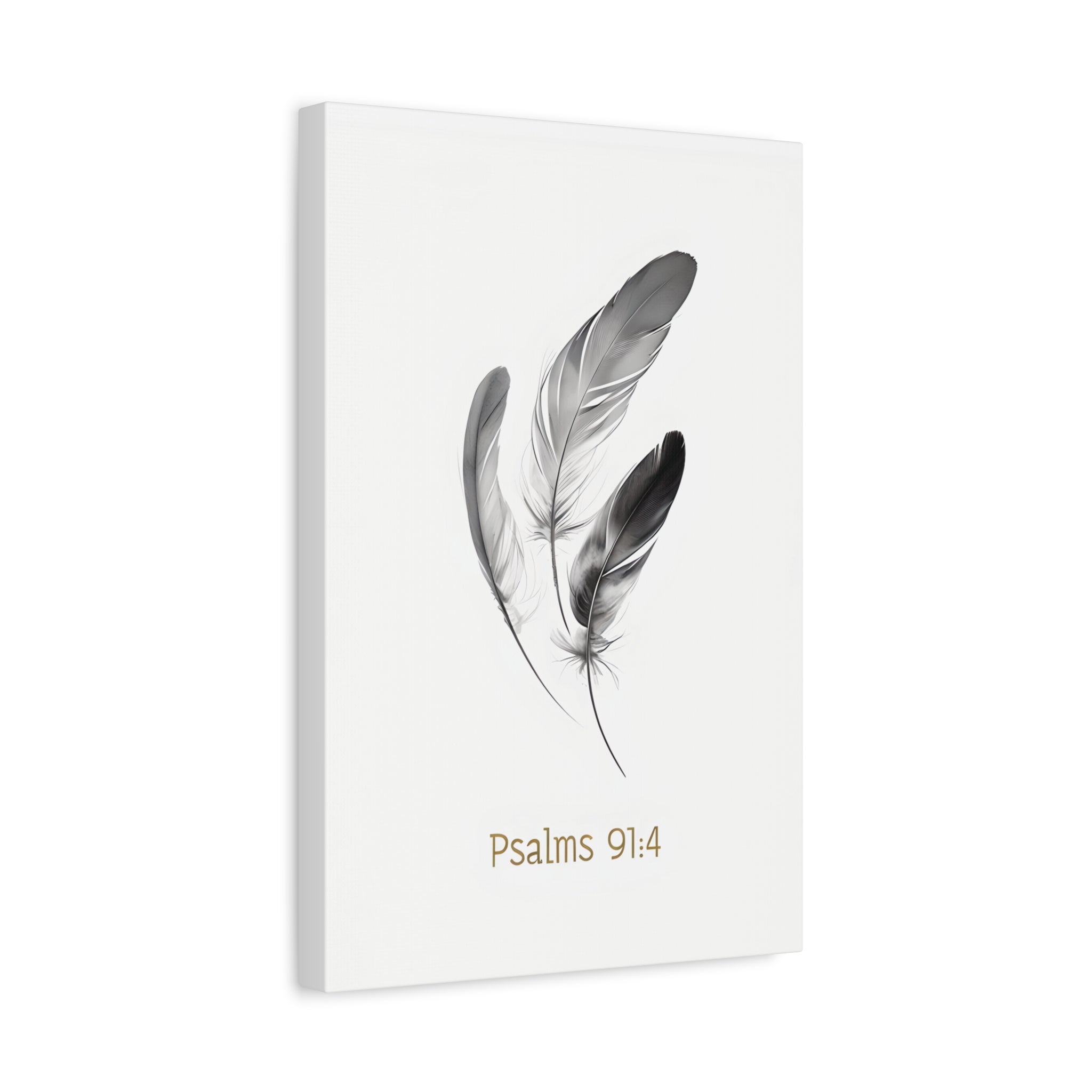 Psalm 91:4 Feather Canvas Wall Art – Christian Scripture Home Decor – Bible Verse Matte Canvas Print