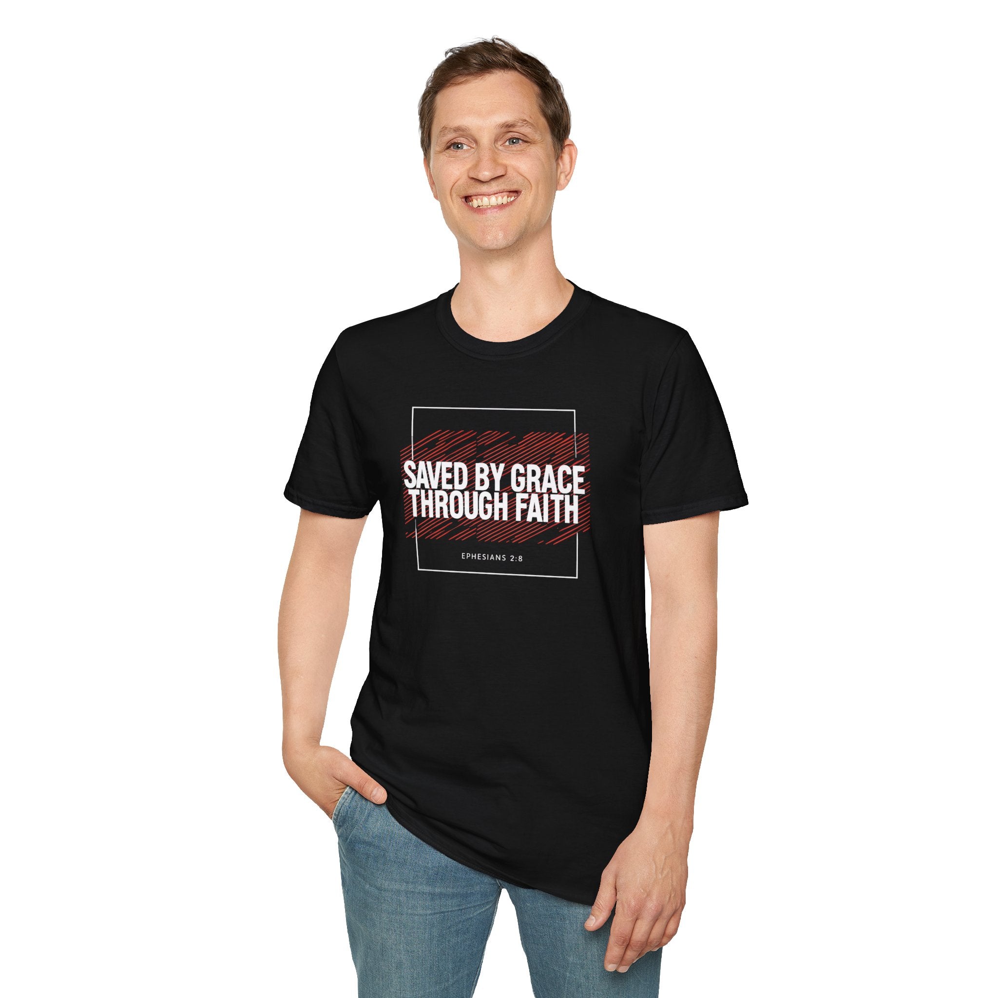 Saved by Grace Through Faith Gildan T-Shirt – Ephesians 2:8 Scripture Tee – Unisex Gilden Christian Shirt