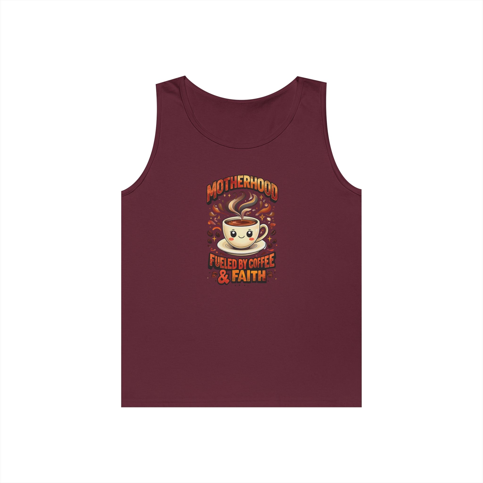 Motherhood Fueled by Coffee & Faith Gildan Tank Top | Christian Mom Shirt | Coffee Lover Mother’s Day Gift