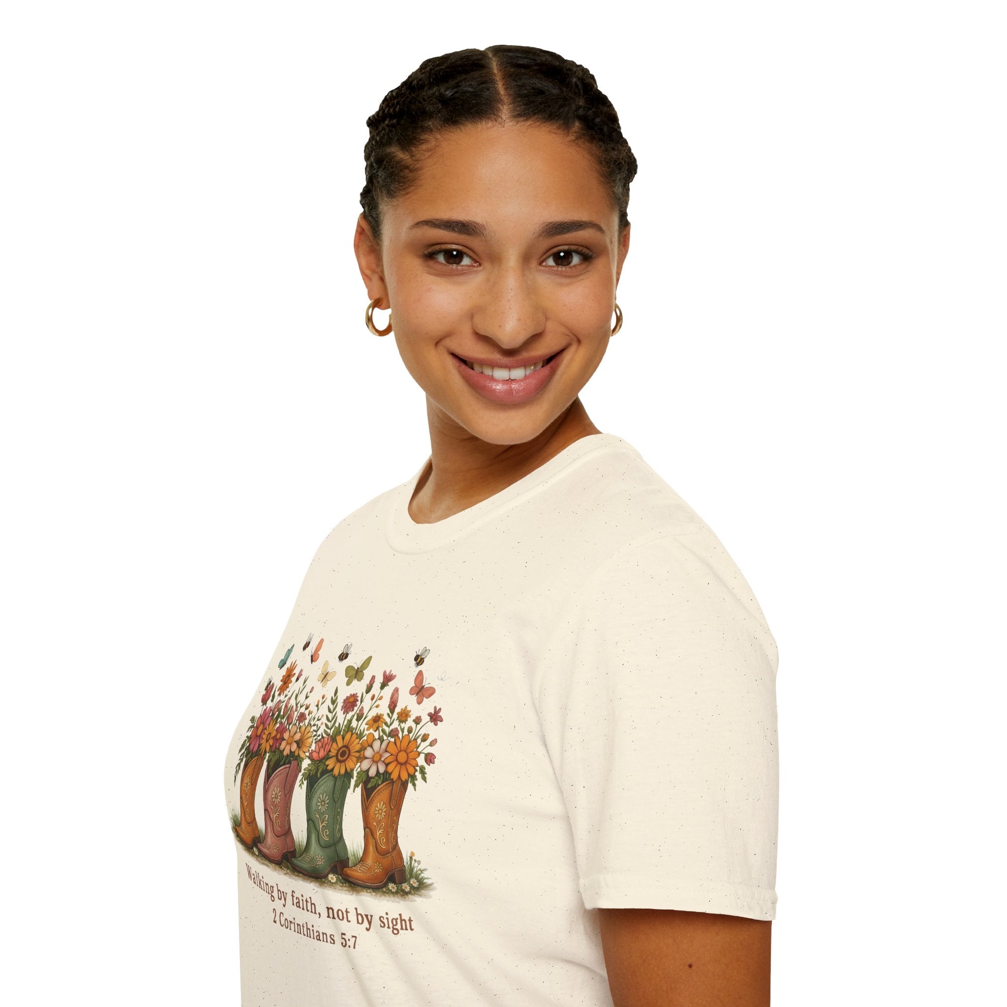 Walk by Faith Not by Sight Gildan Tshirt | Women's Wildflower Cowgirl Boots Christian Tee