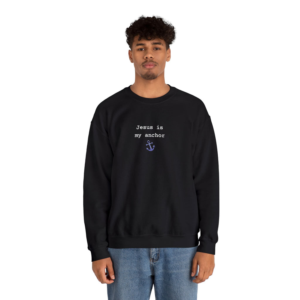 Jesus Is My Anchor Embroidered Gildan Christian Crewneck Unisex Sweatshirt | Religious Gift