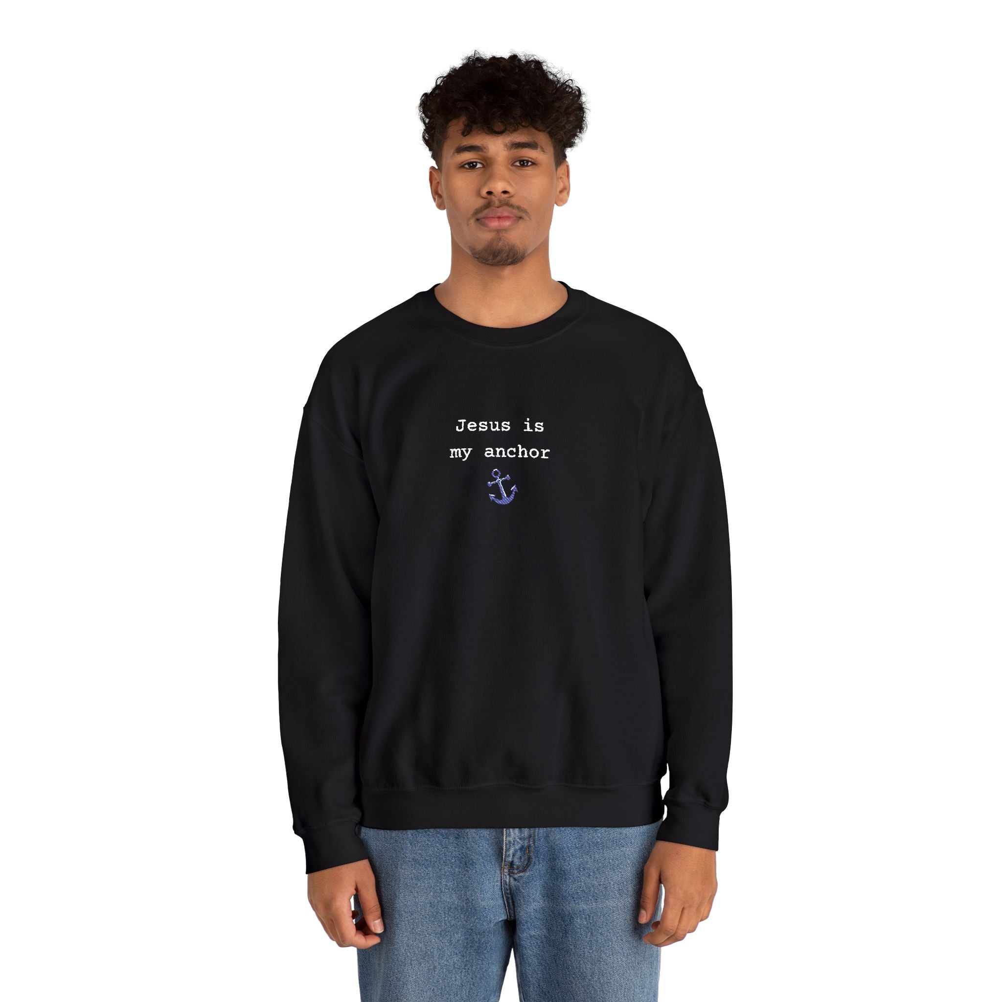 Jesus Is My Anchor Embroidered Gildan Christian Crewneck Unisex Sweatshirt | Religious Gift