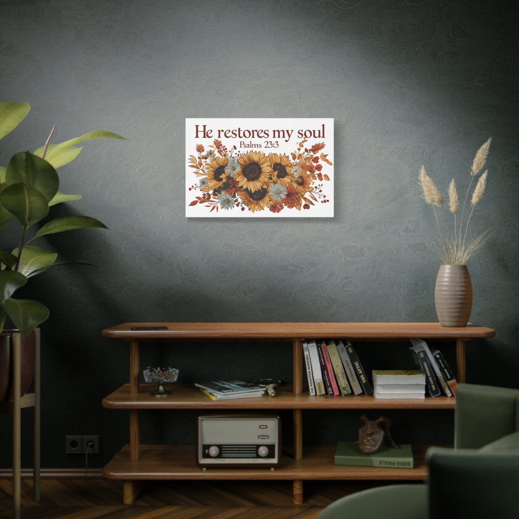Psalm 23:3 Canvas Wall Art | Christian Sunflower Home Decor | Faith Gift