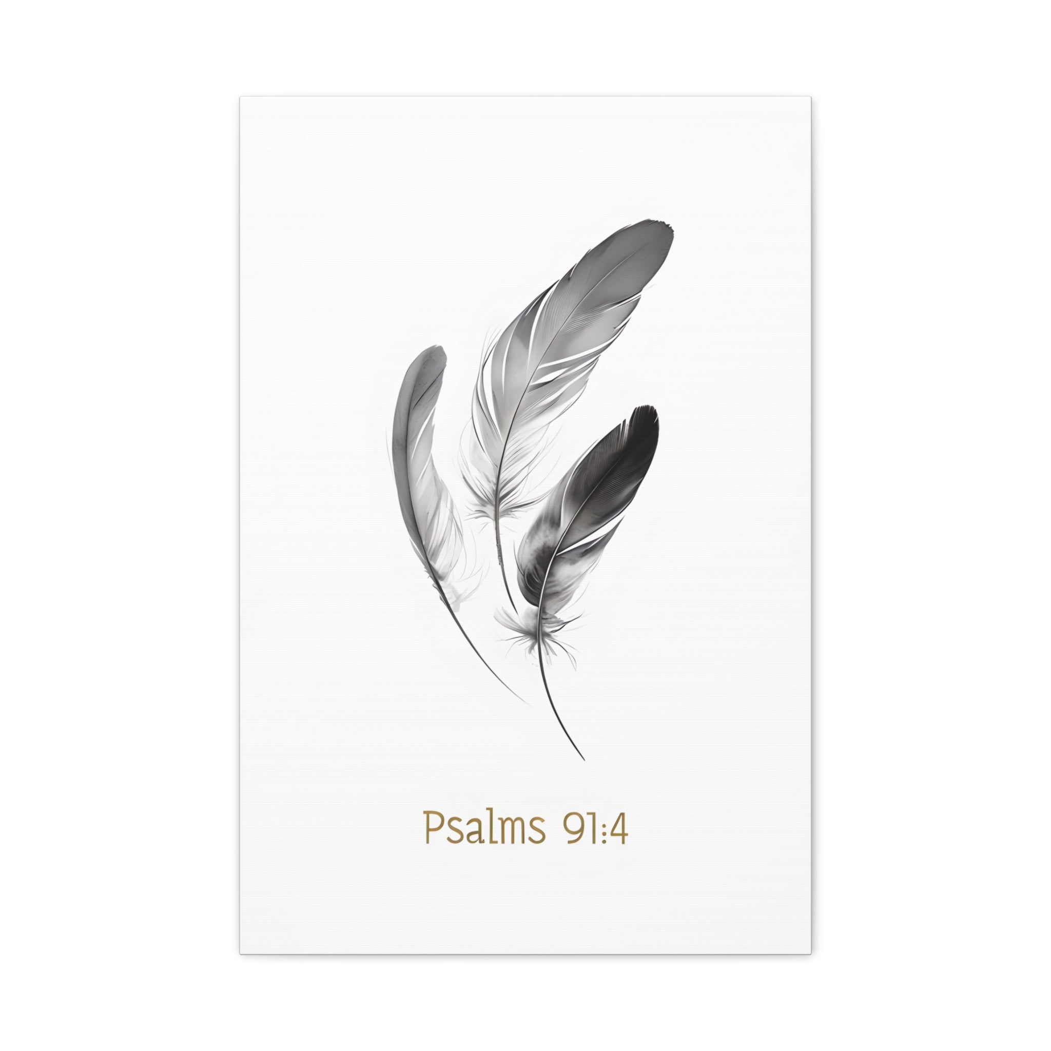 Psalm 91:4 Feather Canvas Wall Art – Christian Scripture Home Decor – Bible Verse Matte Canvas Print
