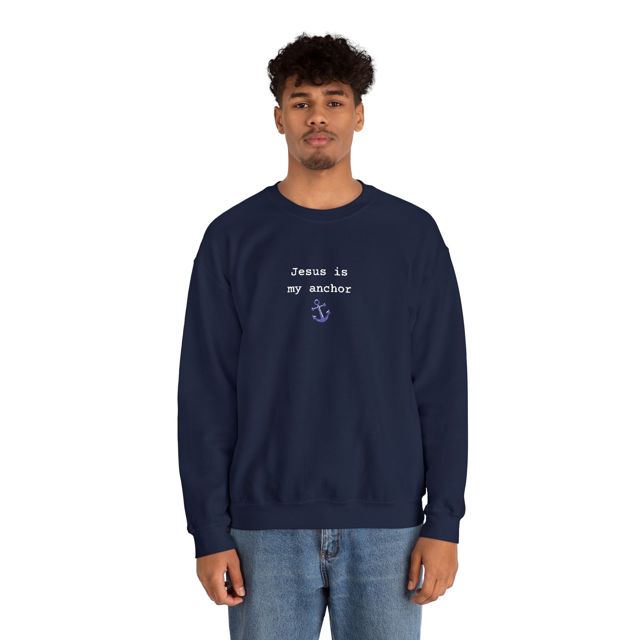 Jesus Is My Anchor Embroidered Gildan Christian Crewneck Unisex Sweatshirt | Religious Gift