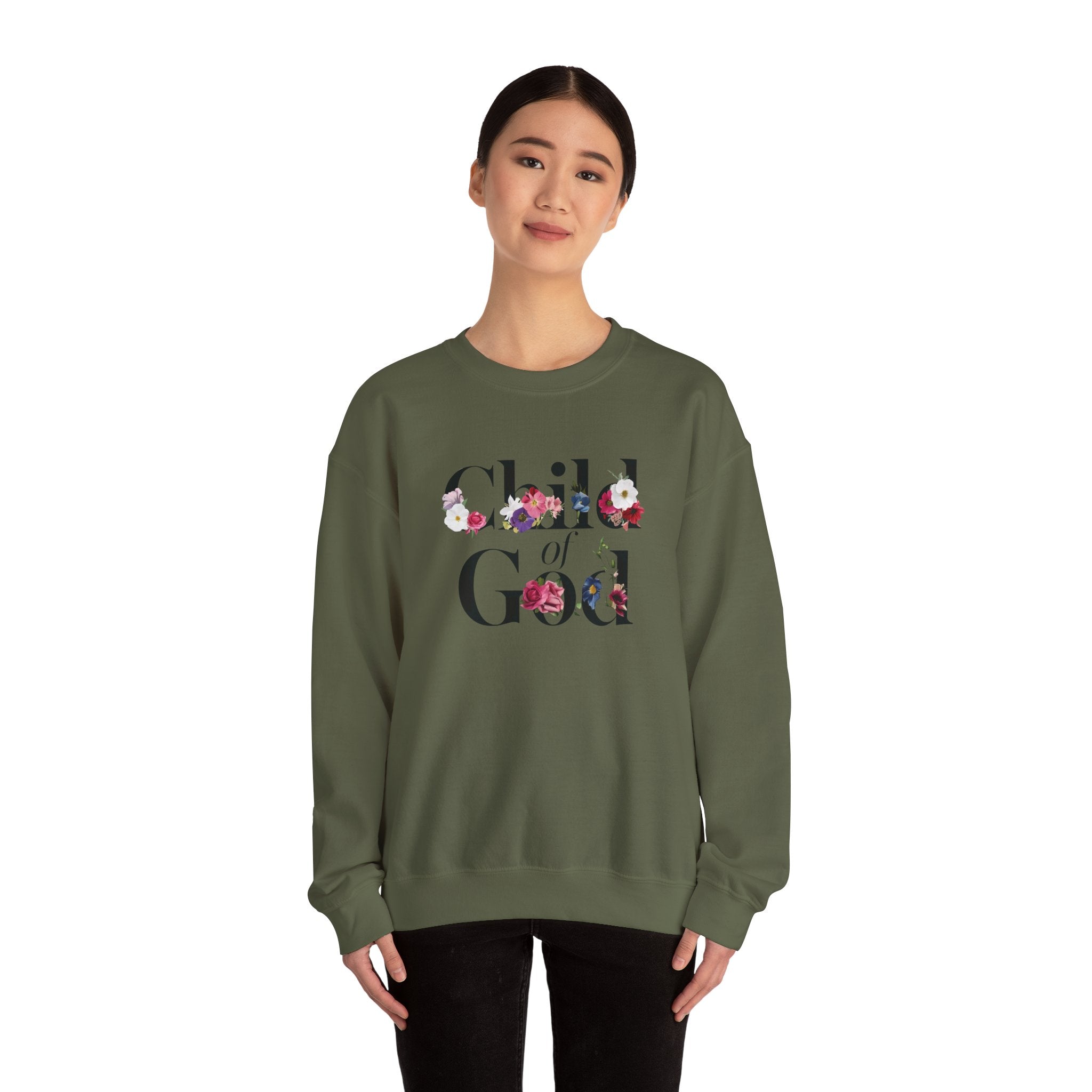 Child of God Floral Christian Gildan Crewneck Sweatshirt | Faith Inspirational Gift
