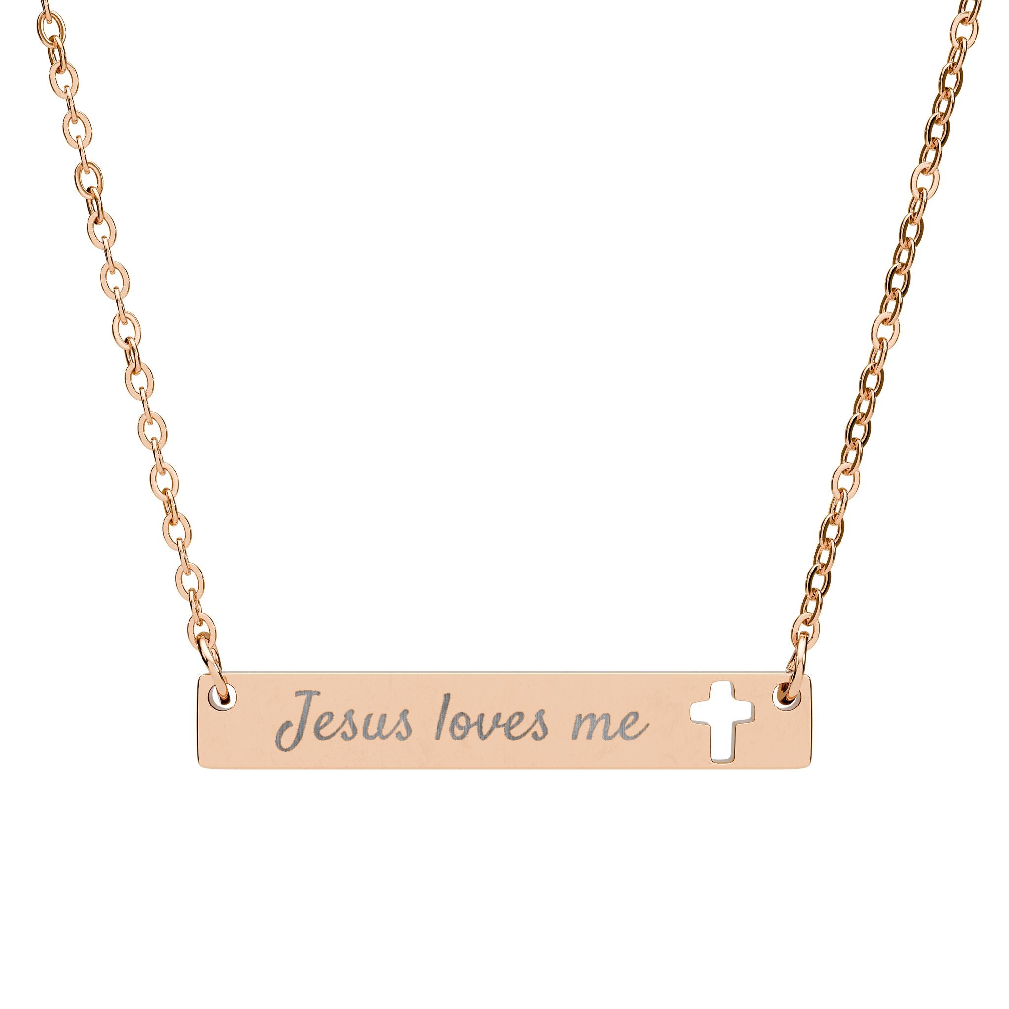 Jesus loves me Engraved Cross Bar Necklace | Christian Faith Jewelry | Stainless Steel Gift