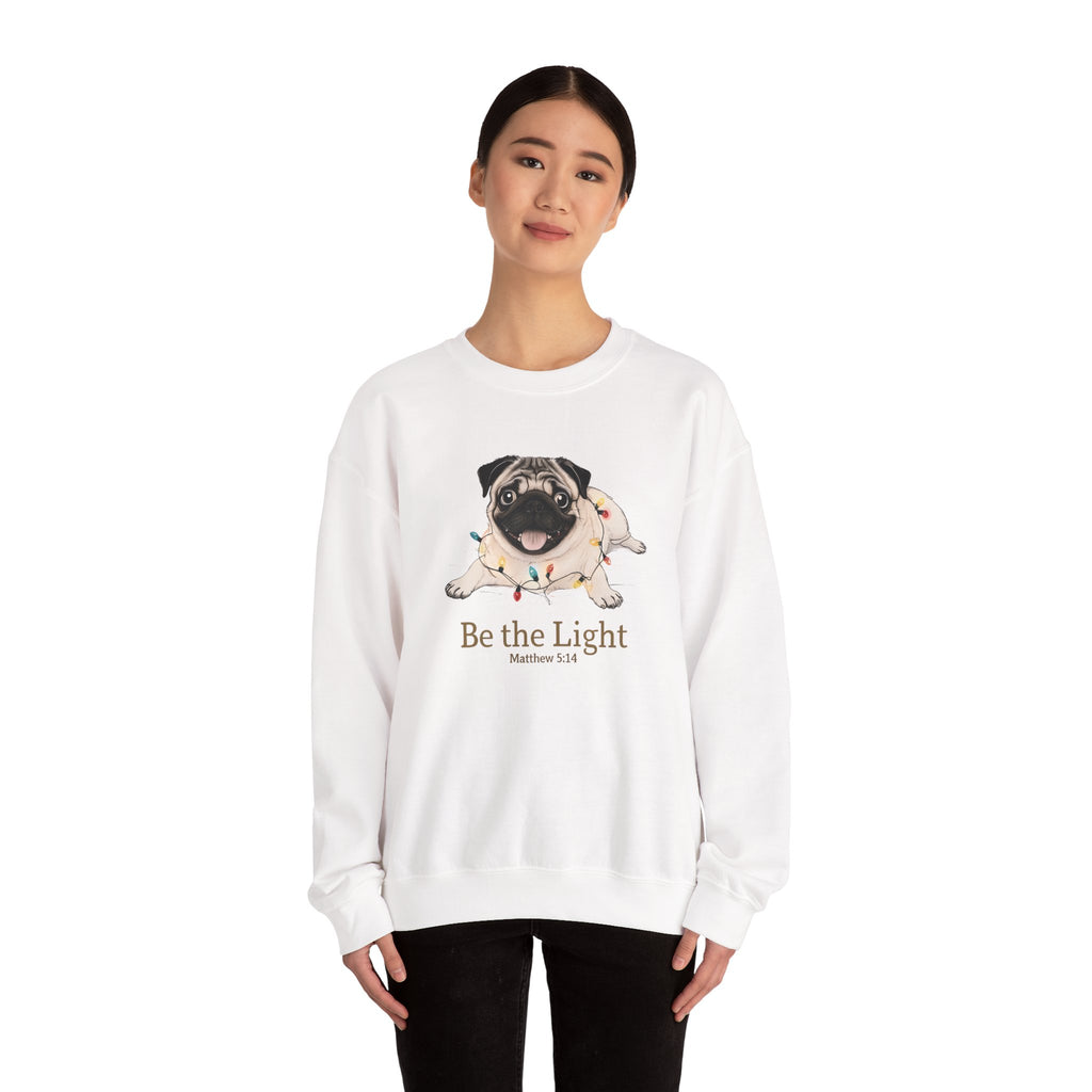 Be the Light Christmas Pug Unisex Gildan Sweatshirt | Christian Crewneck Holiday Gift