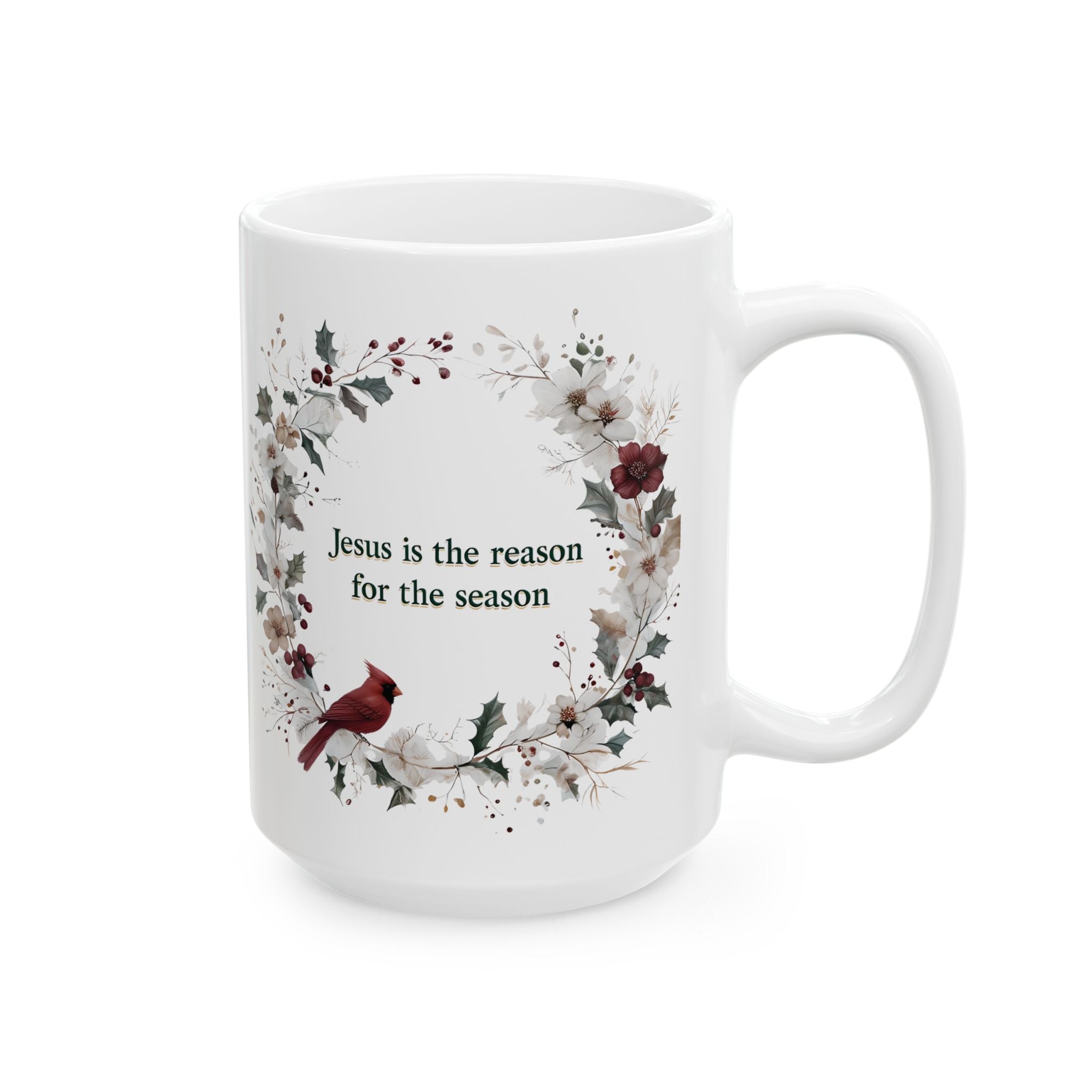 Jesus is the reason for the season Christian Floral Coffee Mug | Faith Christmas Gift for Women | 11oz, 15oz