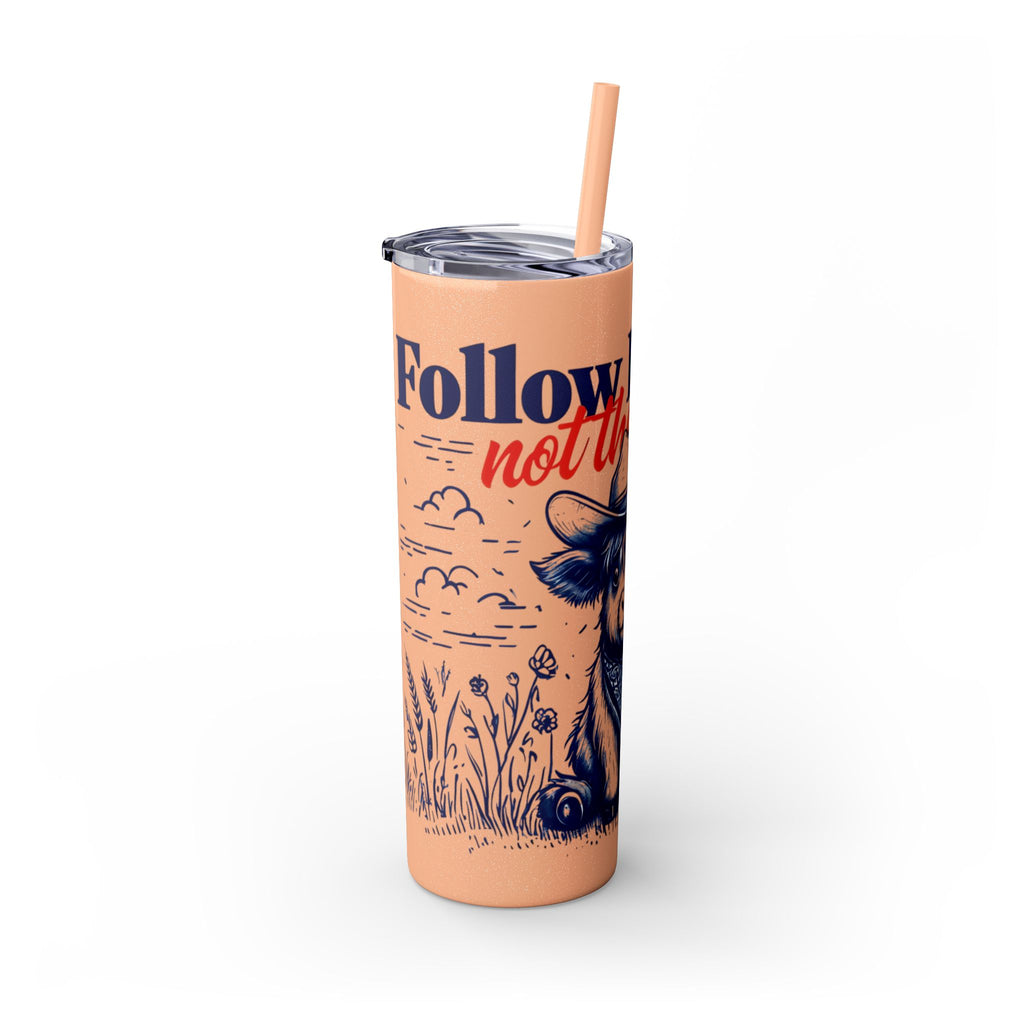 Follow His Lead, Not the Herd, 20 oz Insulated Skinny Tumbler | Stainless Steel Travel Cup | Christian Drinkware | Highland Cow