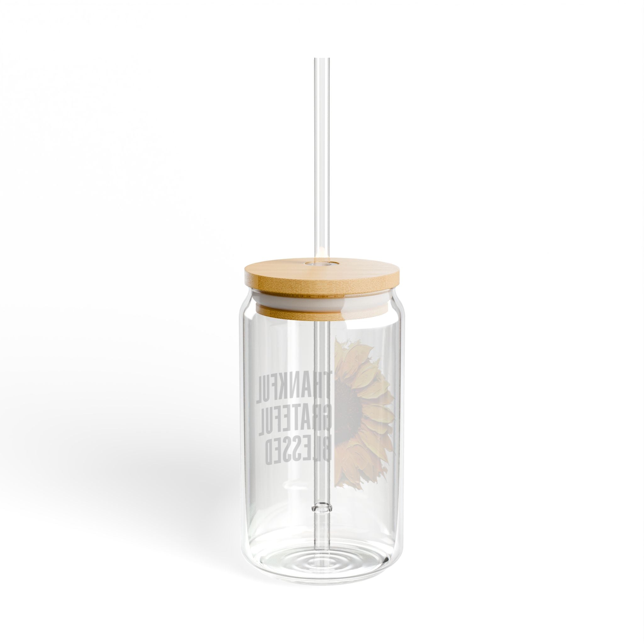 Faith Sunflower Sipper Glass 16oz Christian Drinkware Iced Coffee Cup Gift