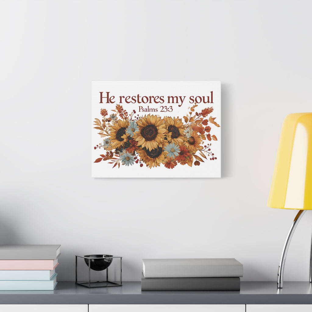 Psalm 23:3 Canvas Wall Art | Christian Sunflower Home Decor | Faith Gift