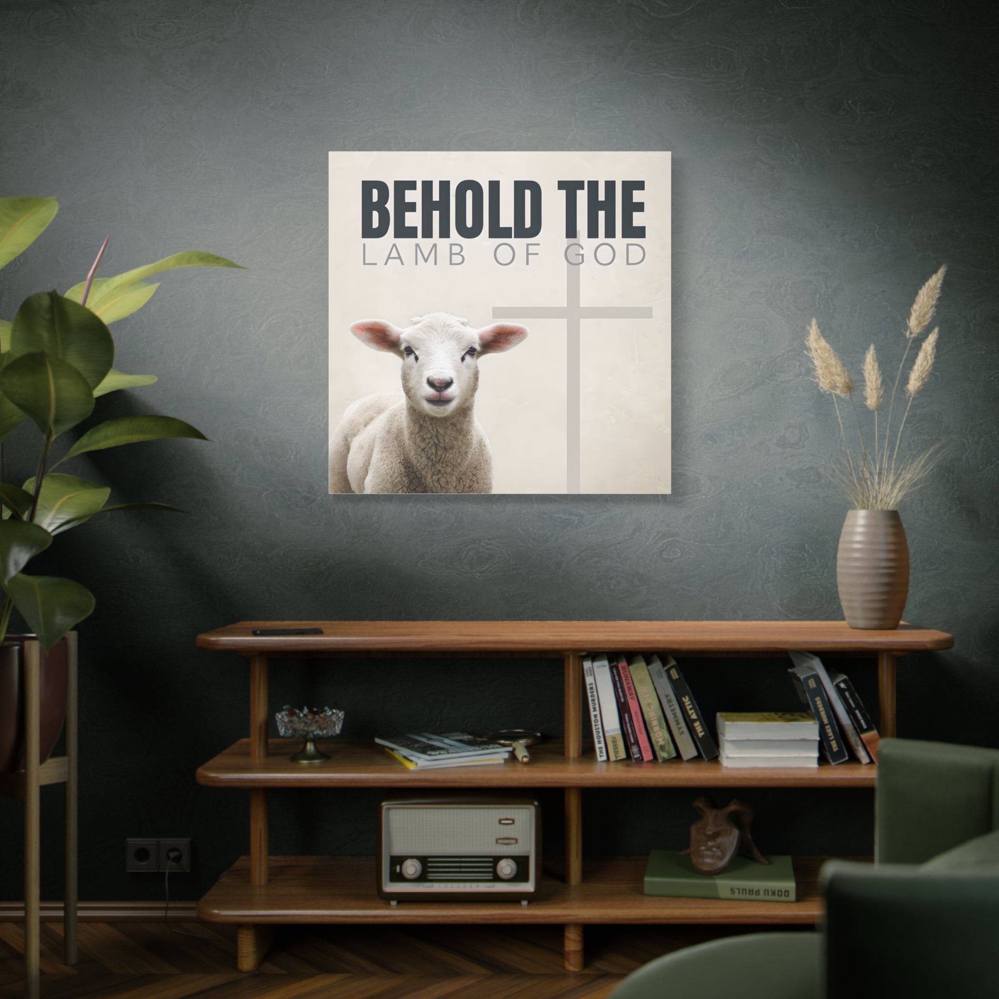 Behold the Lamb of God Canvas – Christian Wall Art with Lamb & Cross Design (Multiple Sizes)
