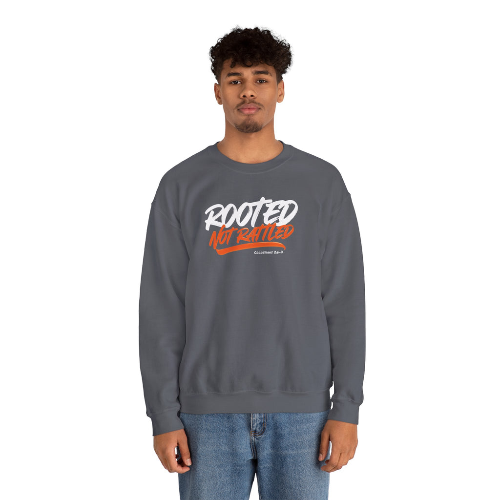 Rooted Not Rattled Gildan Christian Sweatshirt | Unisex Crewneck Pullover | Christian Gift